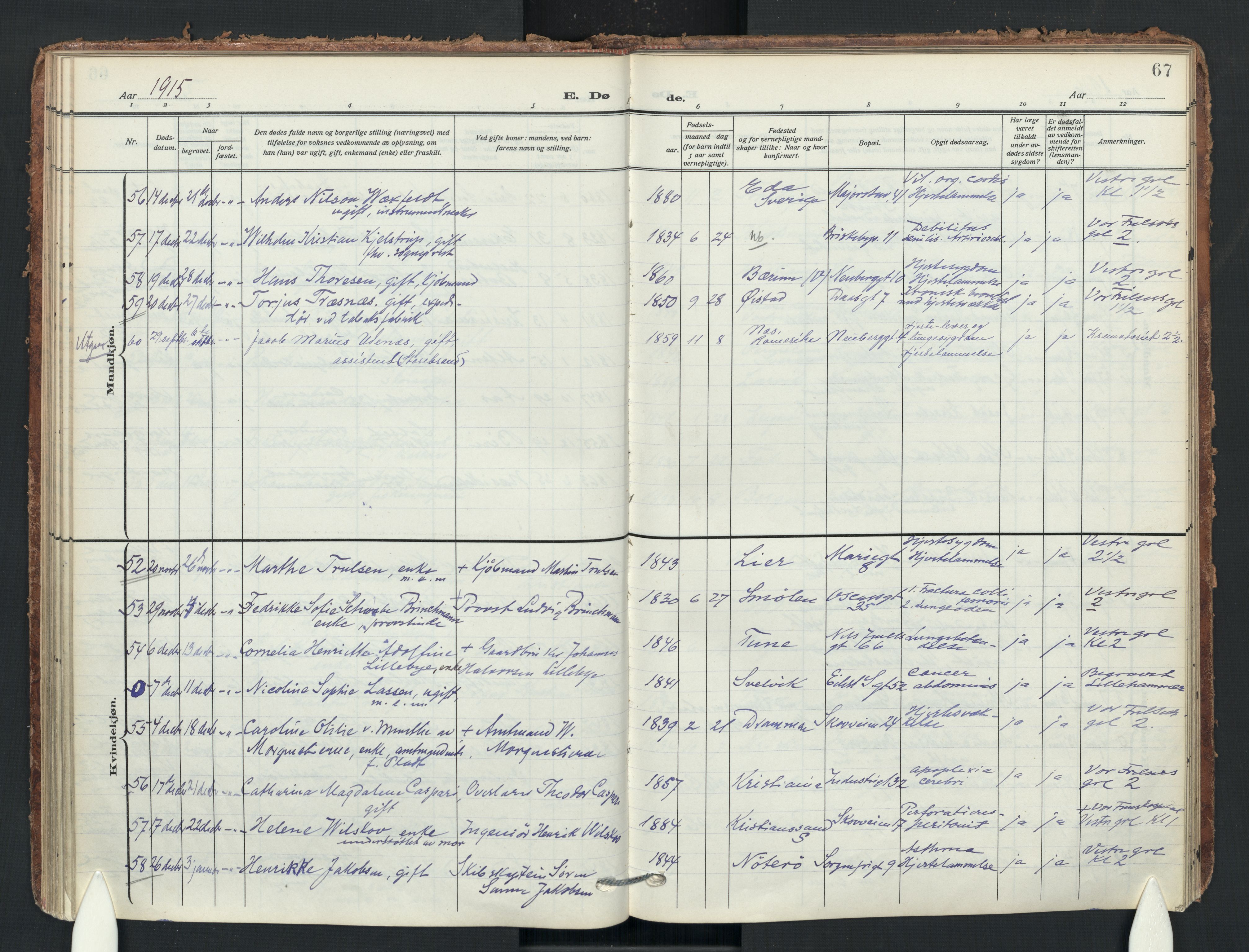 Uranienborg prestekontor Kirkebøker, SAO/A-10877/F/Fa/L0011: Parish register (official) no. 11, 1909-1926, p. 67