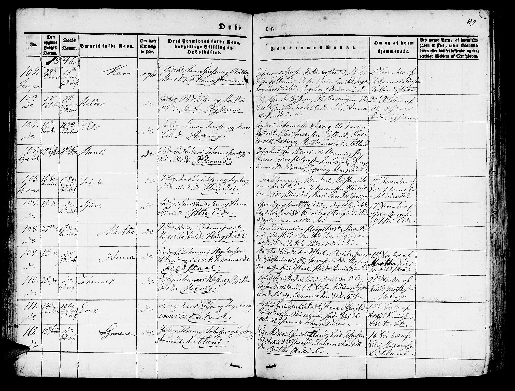 Hosanger sokneprestembete, AV/SAB-A-75801/H/Haa: Parish register (official) no. A 7, 1835-1848, p. 89