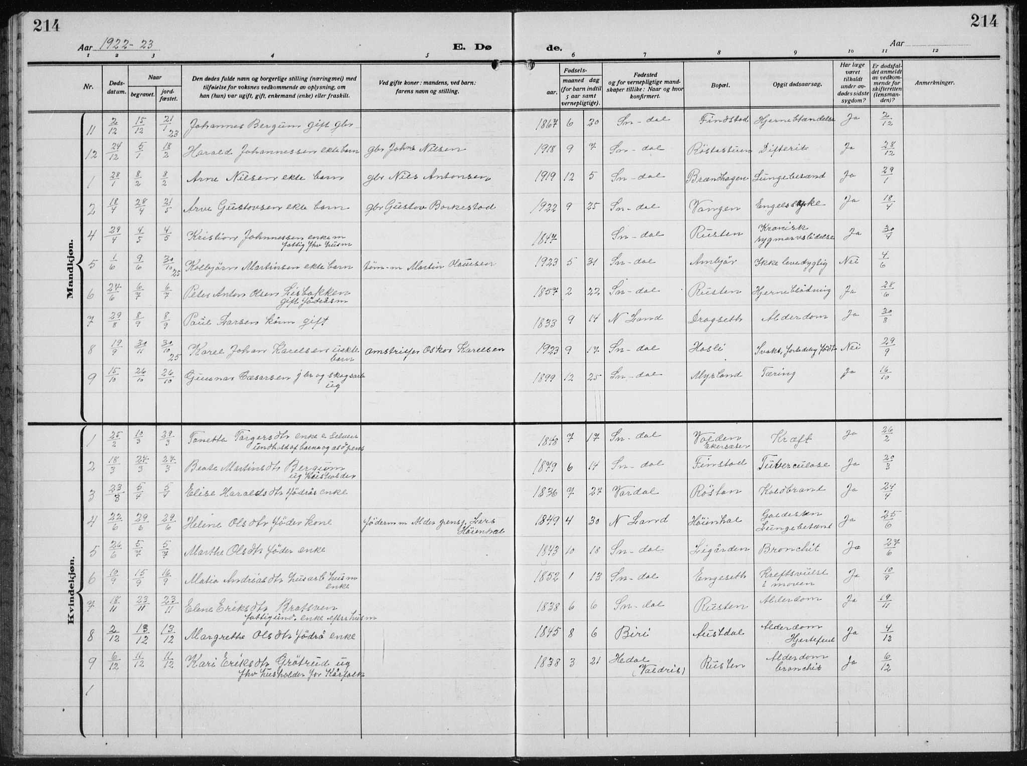 Biri prestekontor, SAH/PREST-096/H/Ha/Hab/L0007: Parish register (copy) no. 7, 1919-1941, p. 214