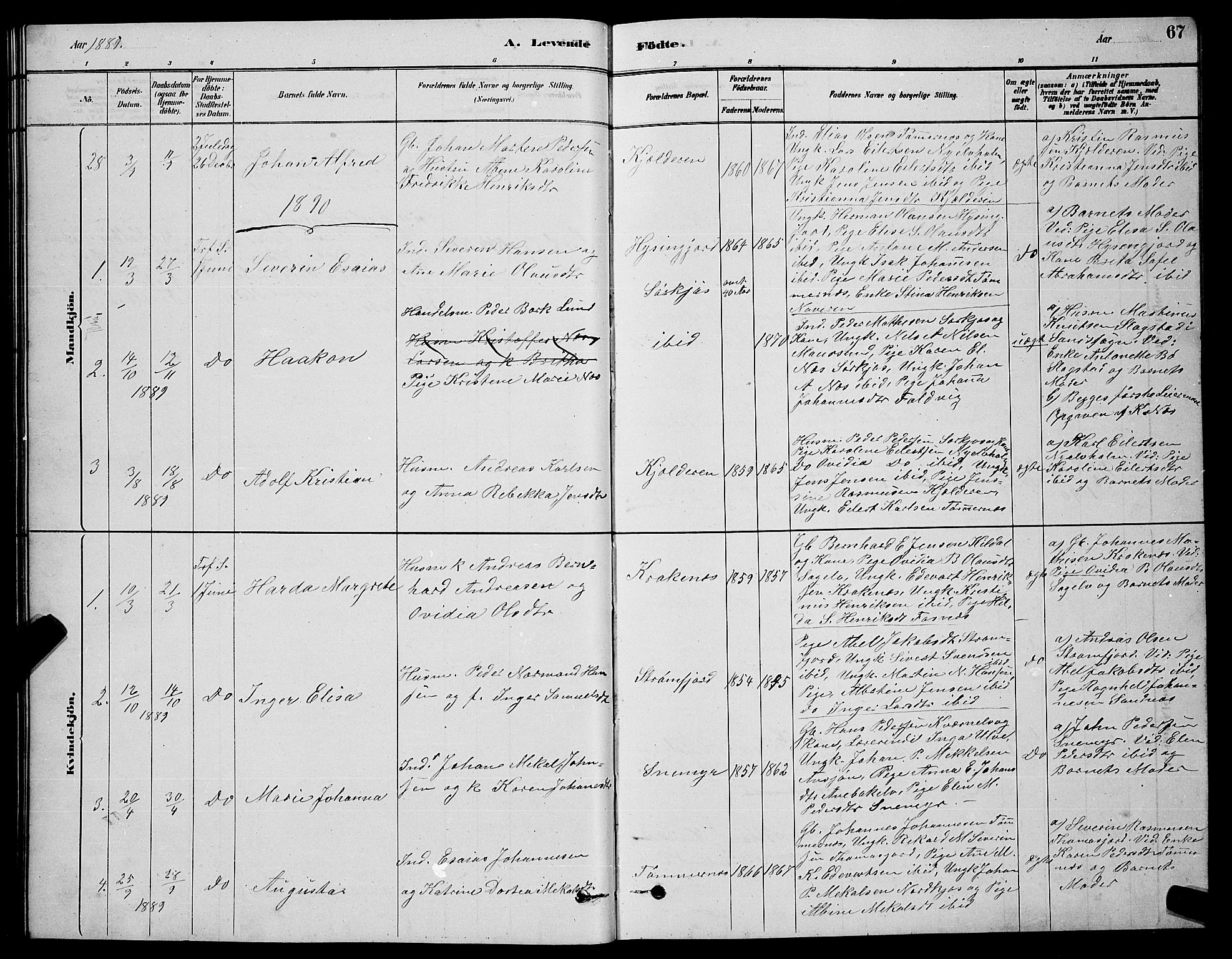 Skjervøy sokneprestkontor, SATØ/S-1300/H/Ha/Hab/L0020klokker: Parish register (copy) no. 20, 1878-1892, p. 67