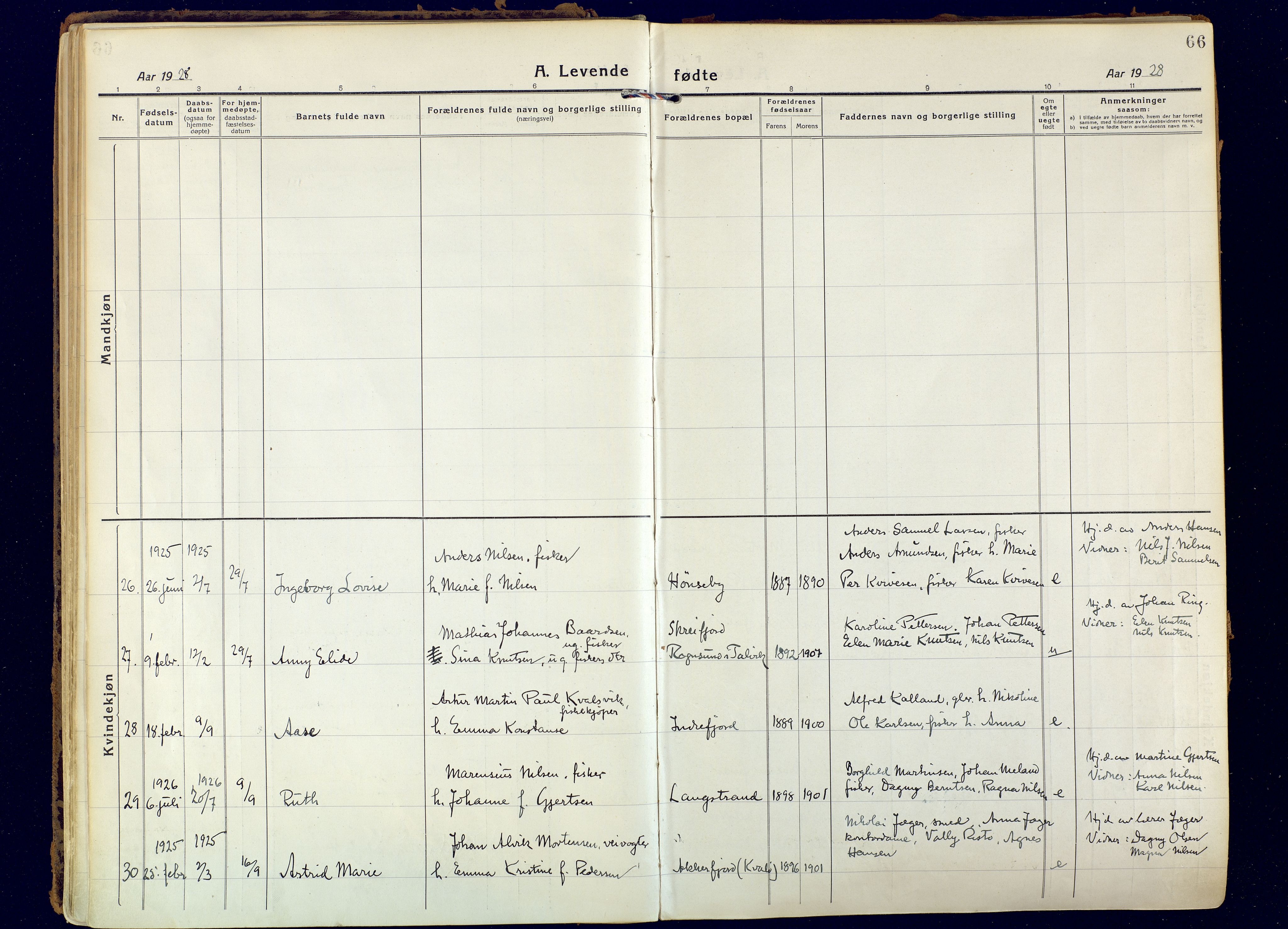 Hammerfest sokneprestkontor, AV/SATØ-S-1347/H/Ha/L0018.kirke: Parish register (official) no. 18, 1918-1933, p. 66