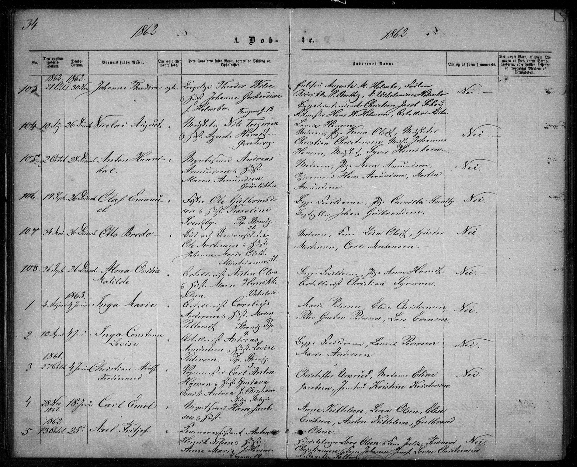 Garnisonsmenigheten Kirkebøker, AV/SAO-A-10846/G/Ga/L0006: Parish register (copy) no. 6, 1860-1880, p. 34