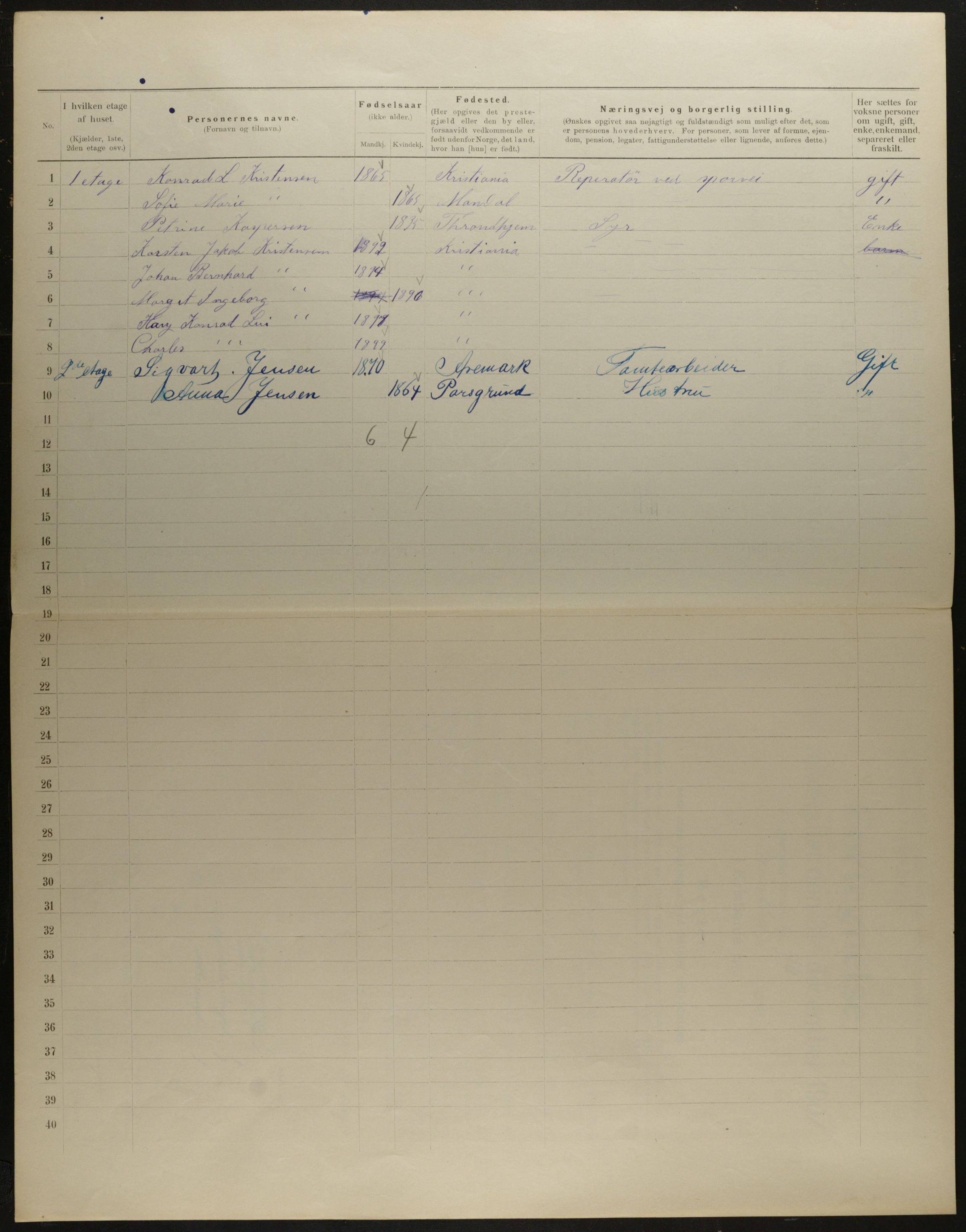 OBA, Municipal Census 1901 for Kristiania, 1901, p. 10461