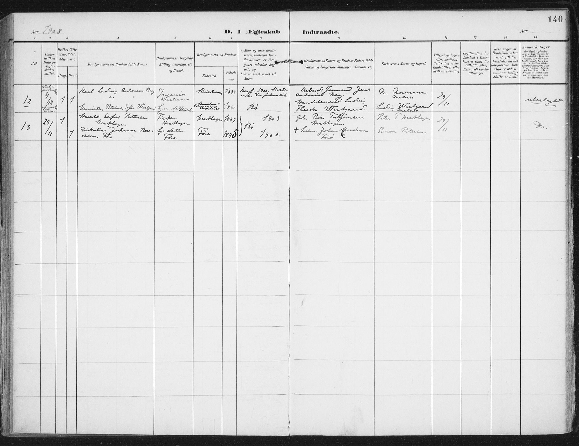 Ministerialprotokoller, klokkerbøker og fødselsregistre - Nordland, AV/SAT-A-1459/892/L1321: Parish register (official) no. 892A02, 1902-1918, p. 140