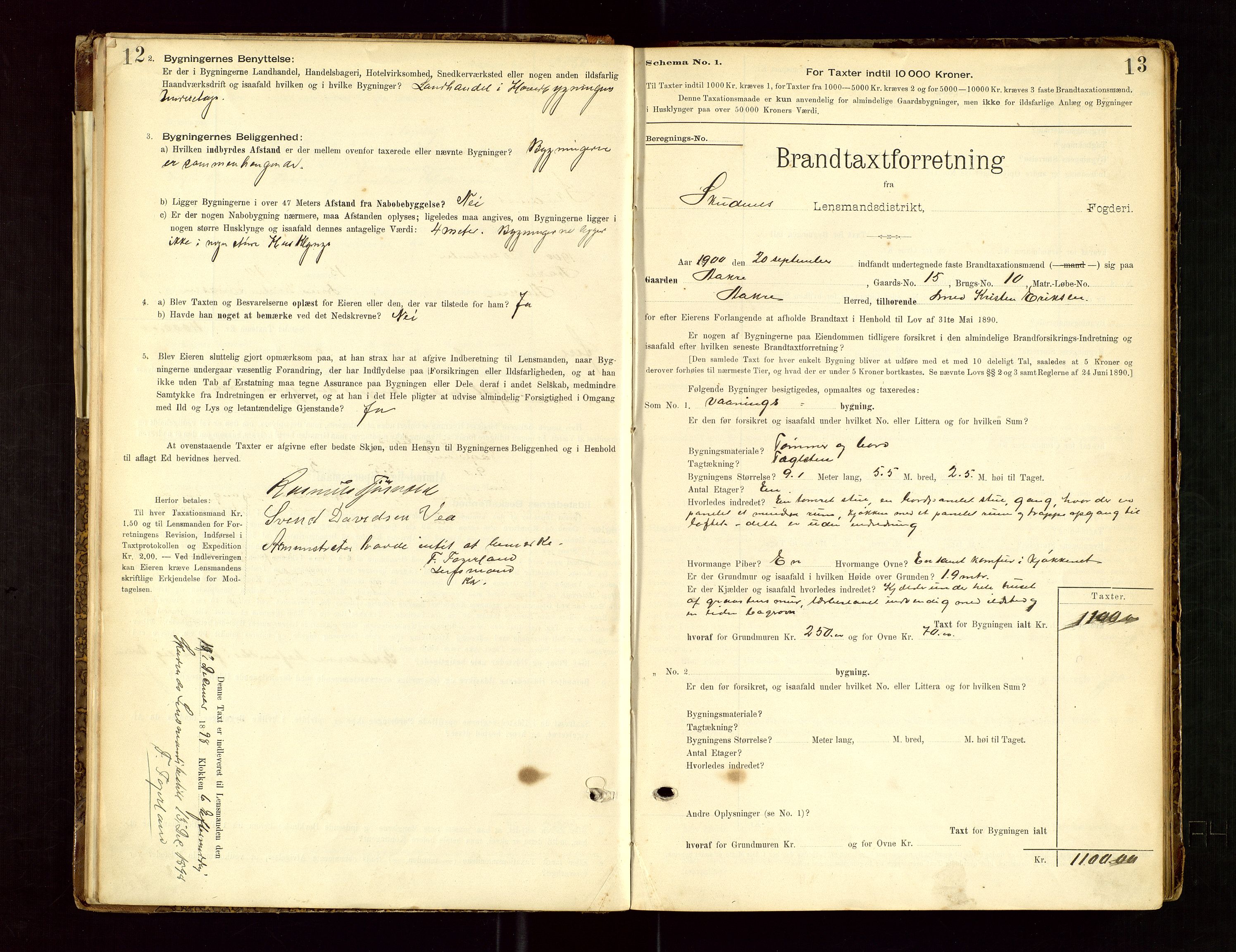Skudenes lensmannskontor, SAST/A-100444/Gob/L0001: "Brandtaxationsprotokoll", 1895-1924, p. 12-13