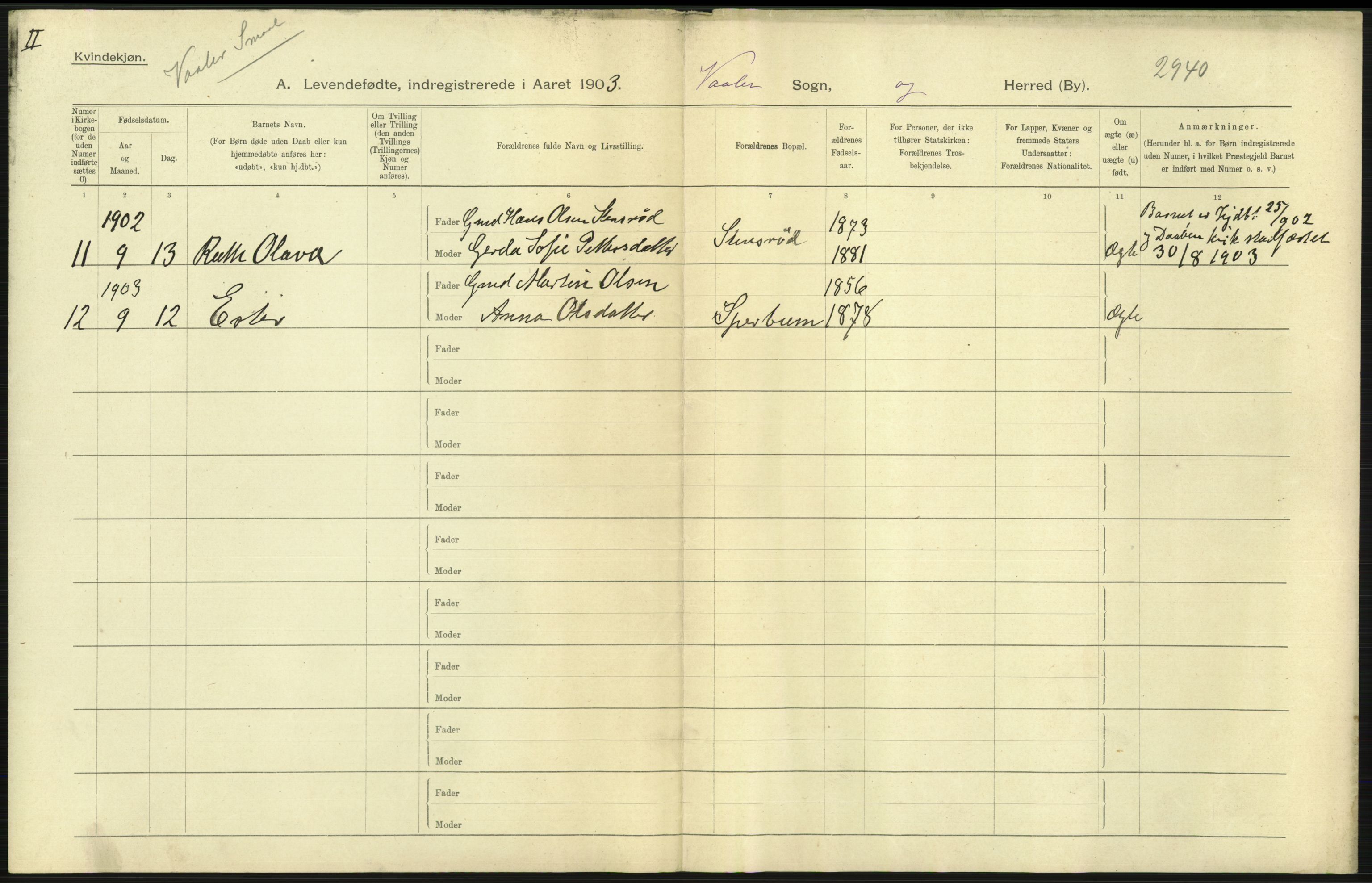 Statistisk sentralbyrå, Sosiodemografiske emner, Befolkning, AV/RA-S-2228/D/Df/Dfa/Dfaa/L0001: Smålenenes amt: Fødte, gifte, døde, 1903, p. 13