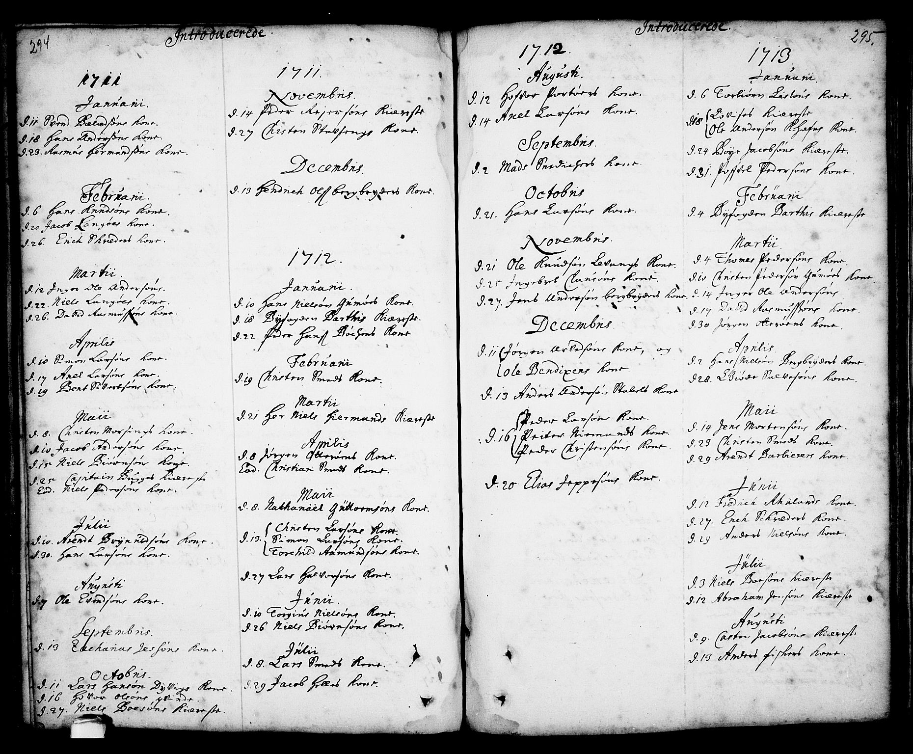 Kragerø kirkebøker, AV/SAKO-A-278/F/Fa/L0001: Parish register (official) no. 1, 1702-1766, p. 294-295