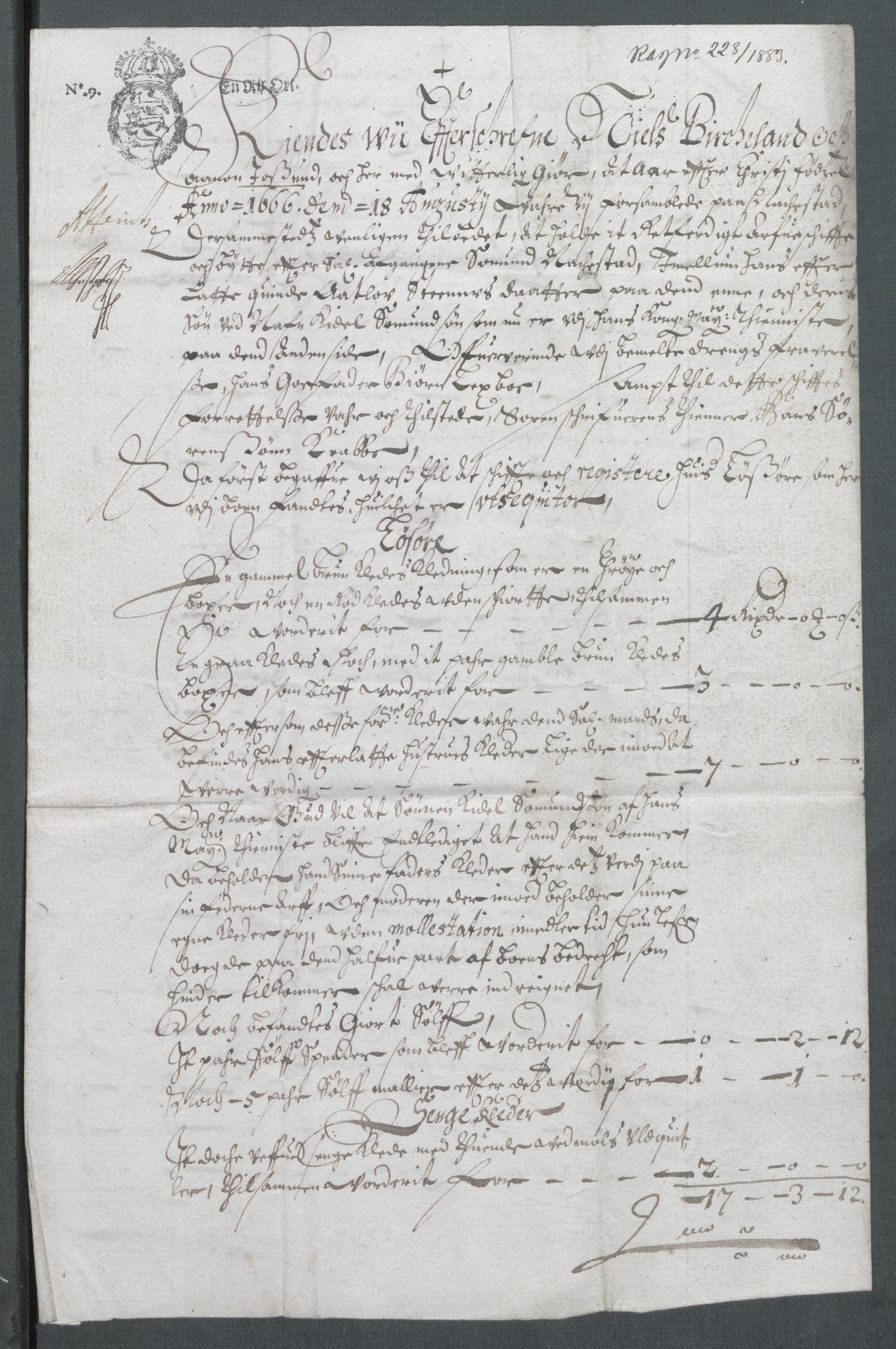 Riksarkivets diplomsamling, AV/RA-EA-5965/F02/L0170: Dokumenter, 1664-1666, p. 217