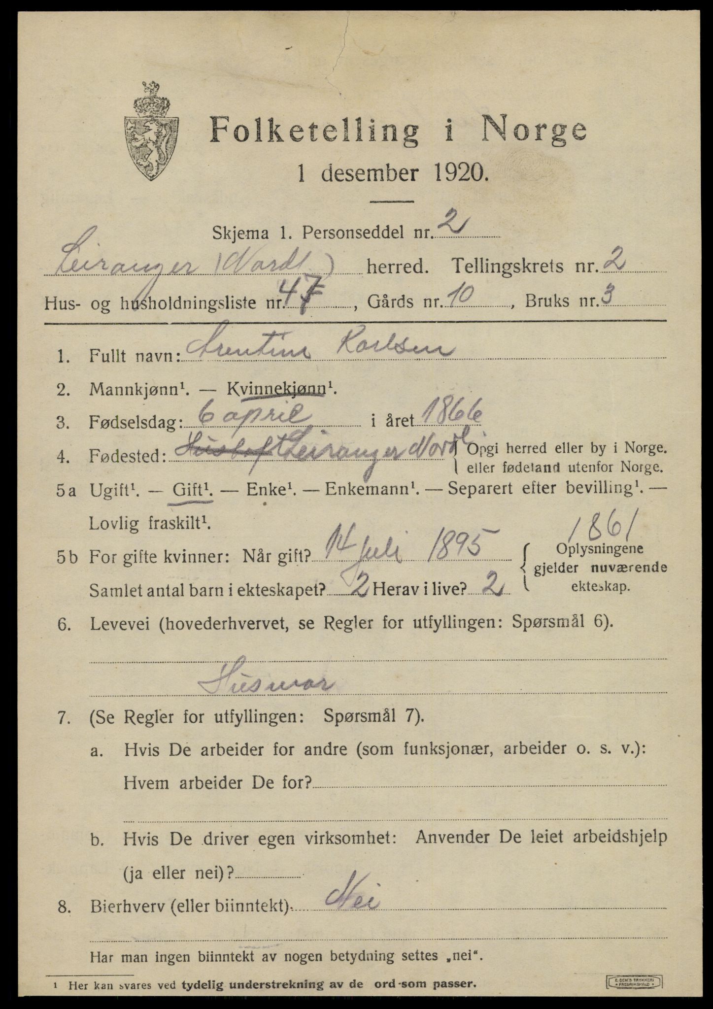 SAT, 1920 census for Leiranger, 1920, p. 1315