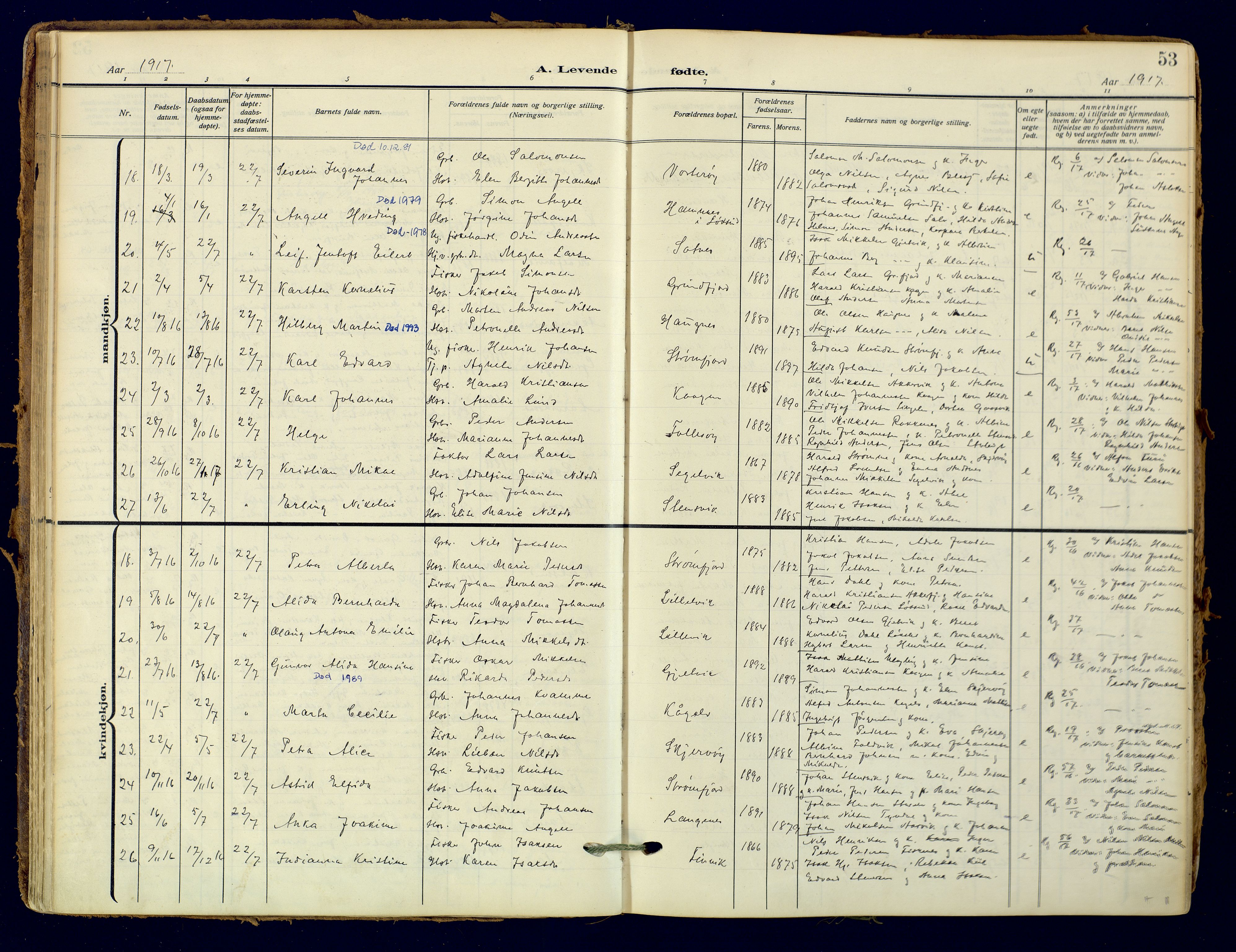 Skjervøy sokneprestkontor, AV/SATØ-S-1300/H/Ha/Haa: Parish register (official) no. 18, 1910-1926, p. 53