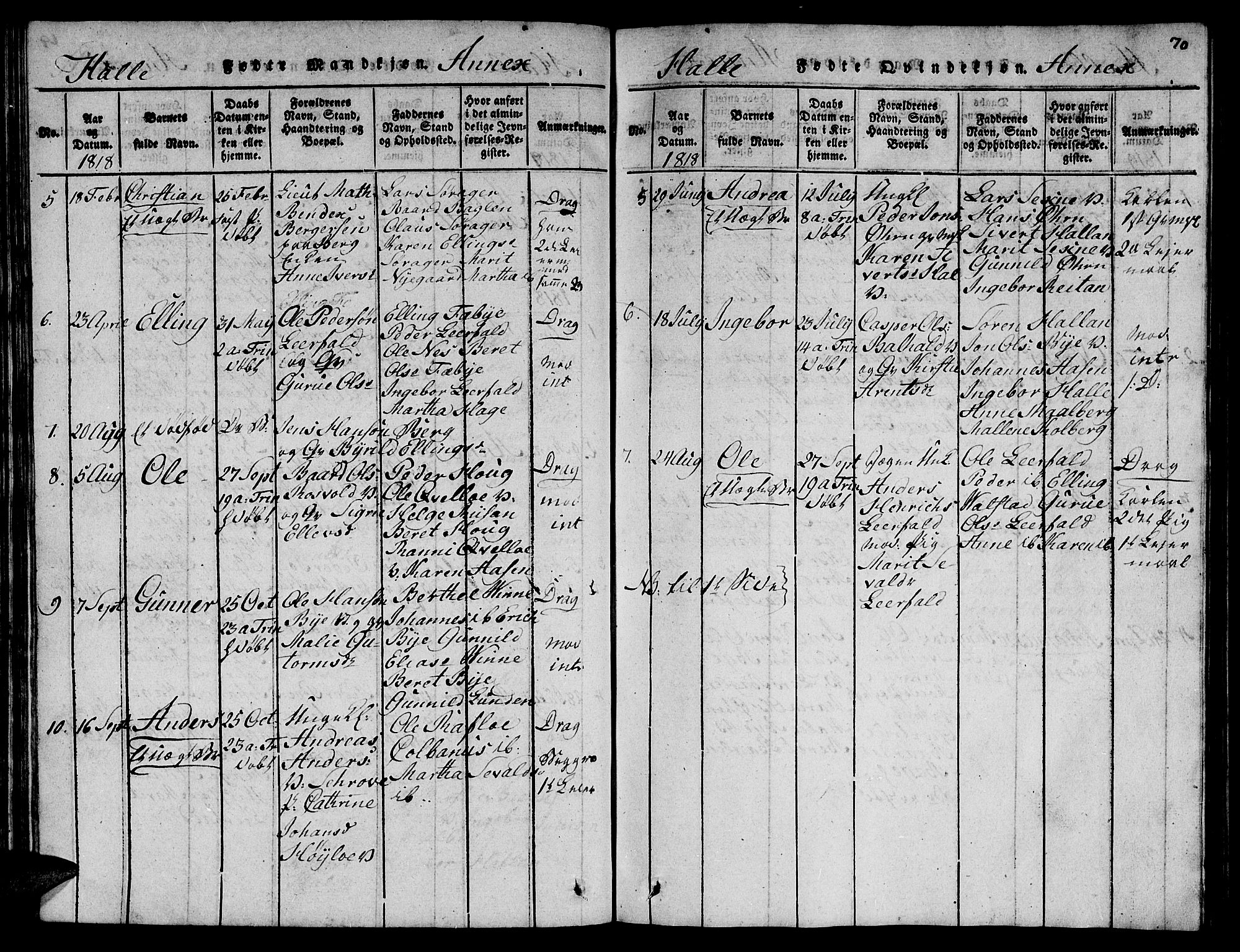 Ministerialprotokoller, klokkerbøker og fødselsregistre - Nord-Trøndelag, AV/SAT-A-1458/723/L0251: Parish register (copy) no. 723C01 /3, 1817-1821, p. 70