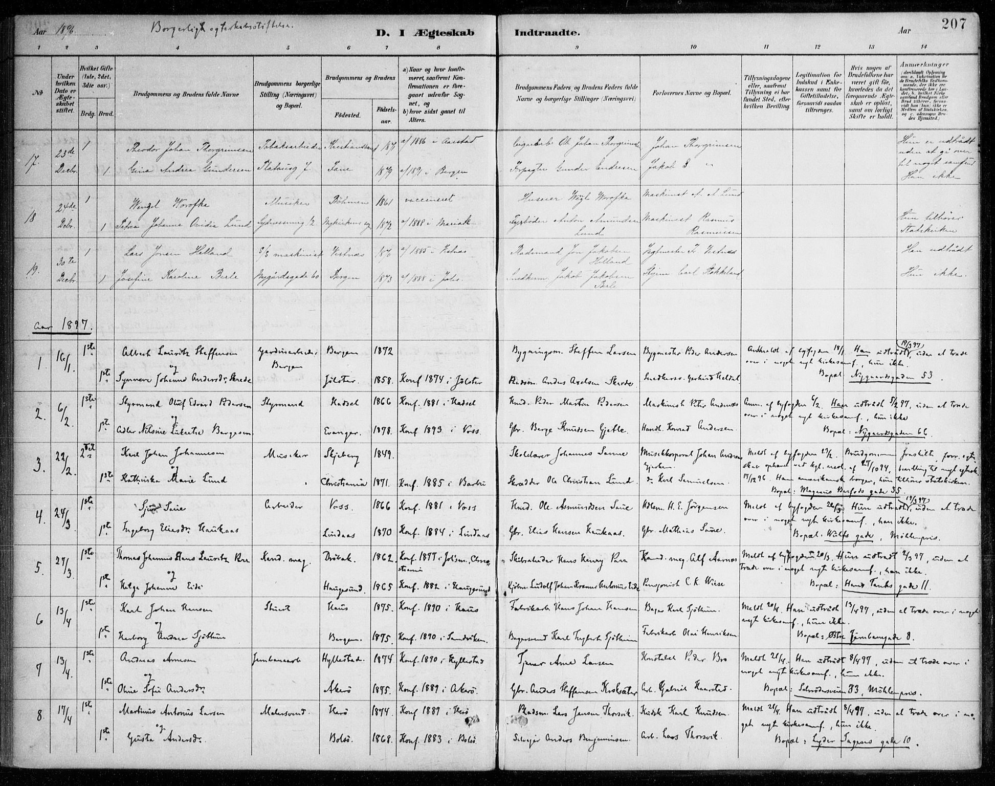 Johanneskirken sokneprestembete, SAB/A-76001/H/Haa/L0012: Parish register (official) no. D 1, 1885-1912, p. 207
