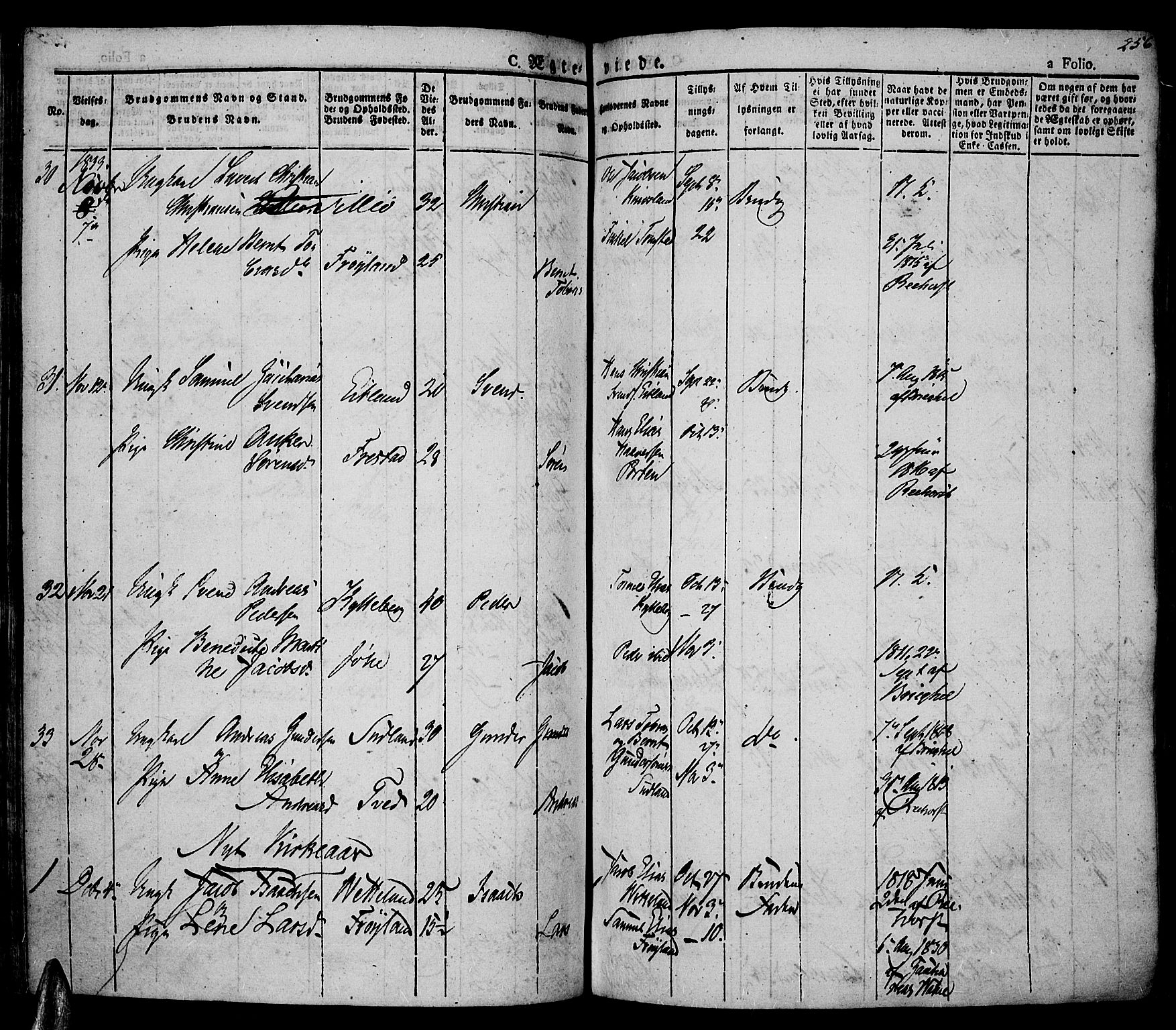 Lista sokneprestkontor, AV/SAK-1111-0027/F/Fa/L0008: Parish register (official) no. A 8, 1823-1835, p. 256