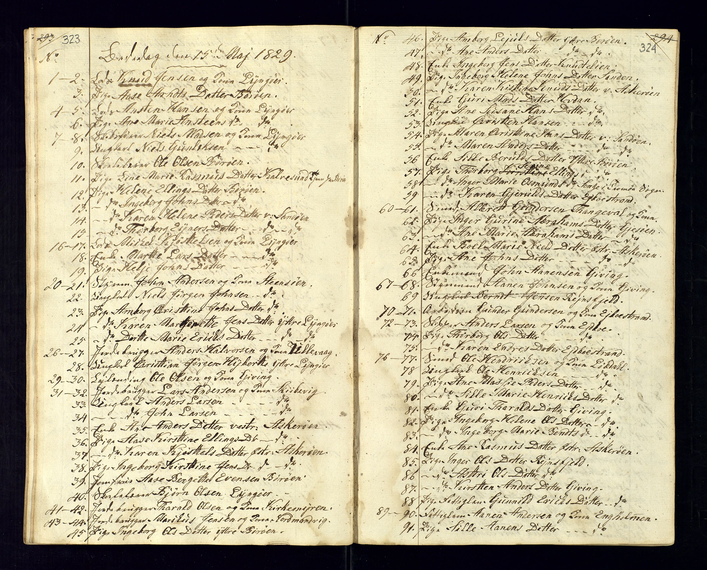 Dypvåg sokneprestkontor, AV/SAK-1111-0007/F/Fc/Fca/L0001: Communicants register no. C-1, 1813-1830, p. 323-324