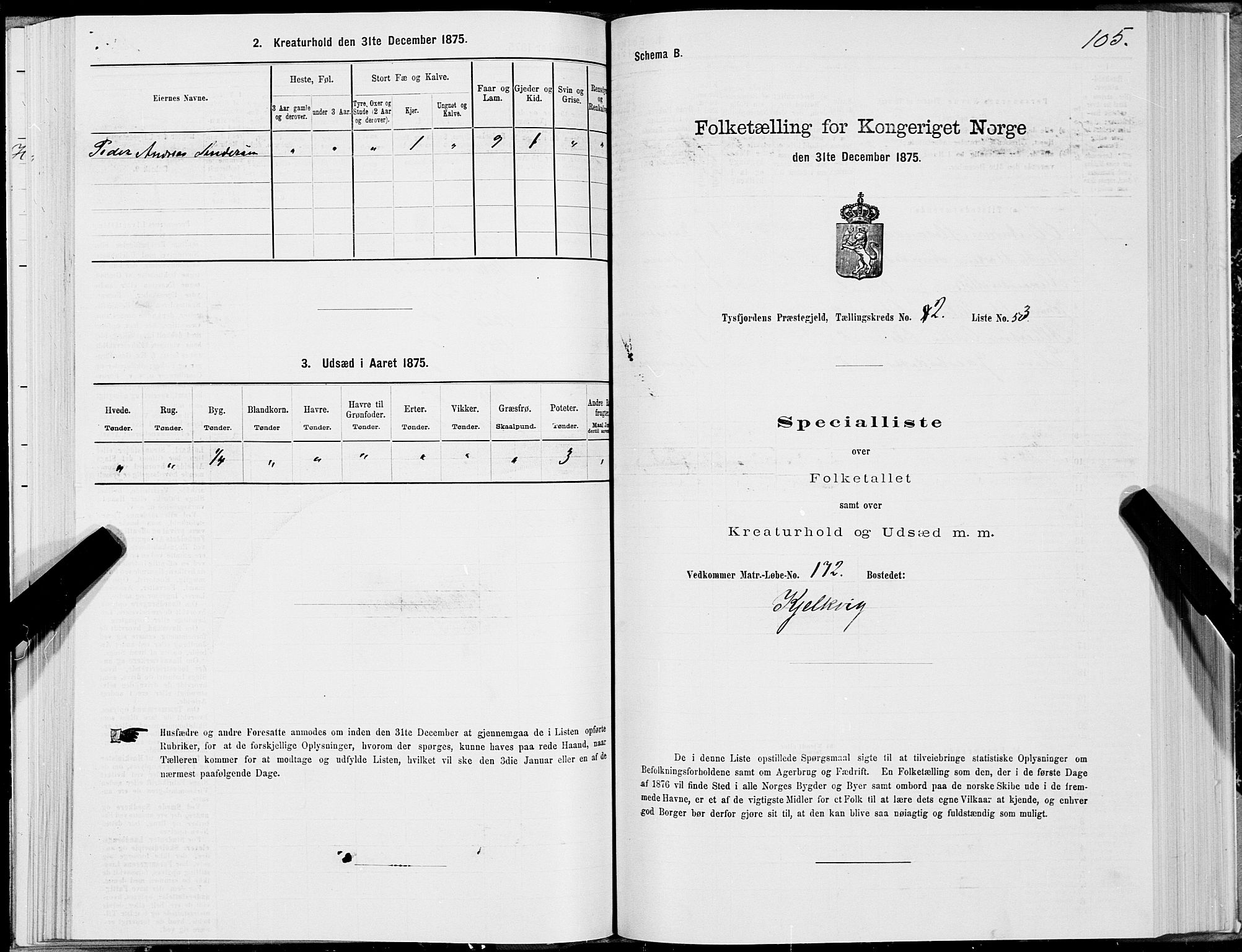 SAT, 1875 census for 1850P Tysfjord, 1875, p. 2105