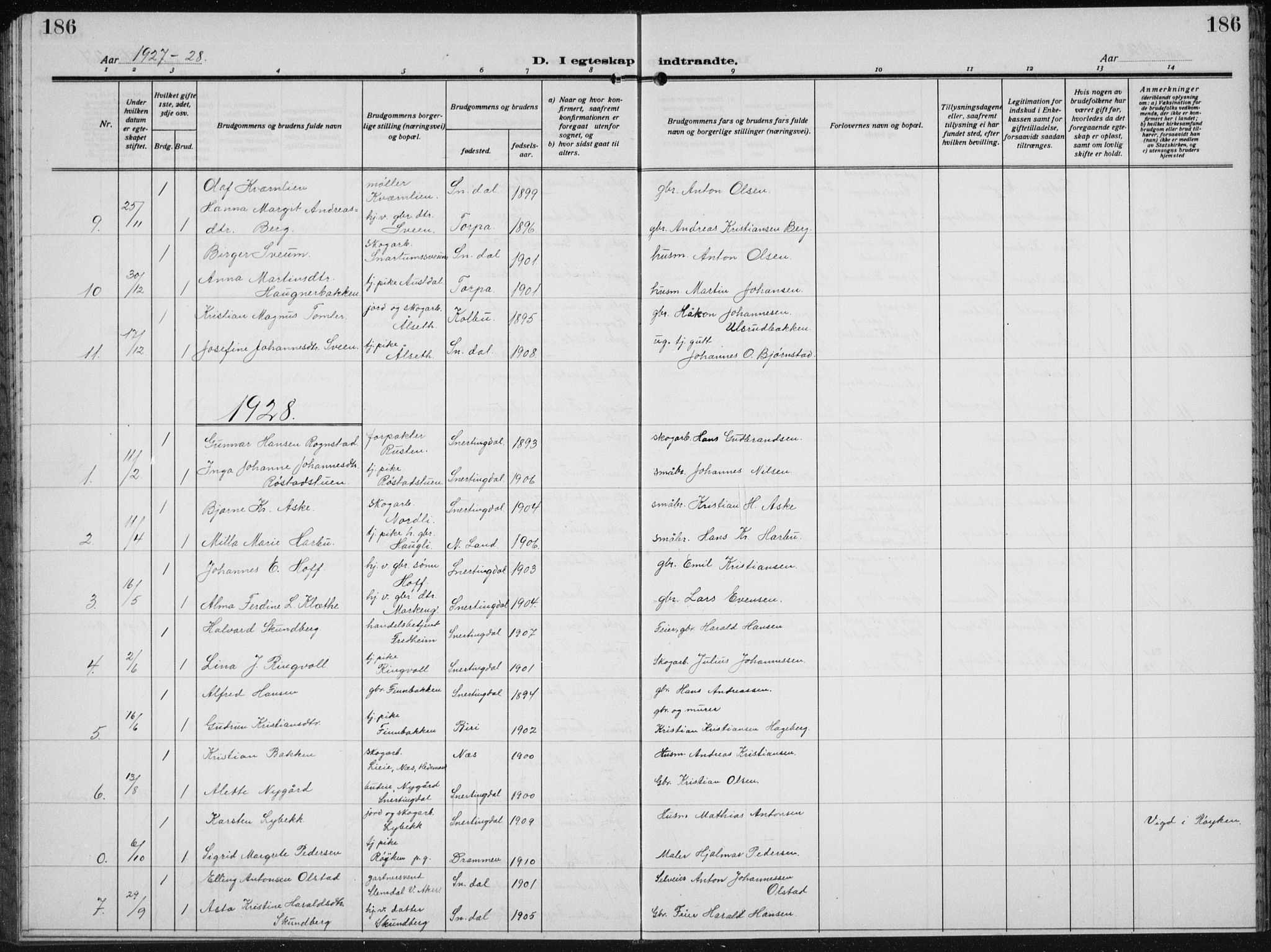 Biri prestekontor, AV/SAH-PREST-096/H/Ha/Hab/L0007: Parish register (copy) no. 7, 1919-1941, p. 186