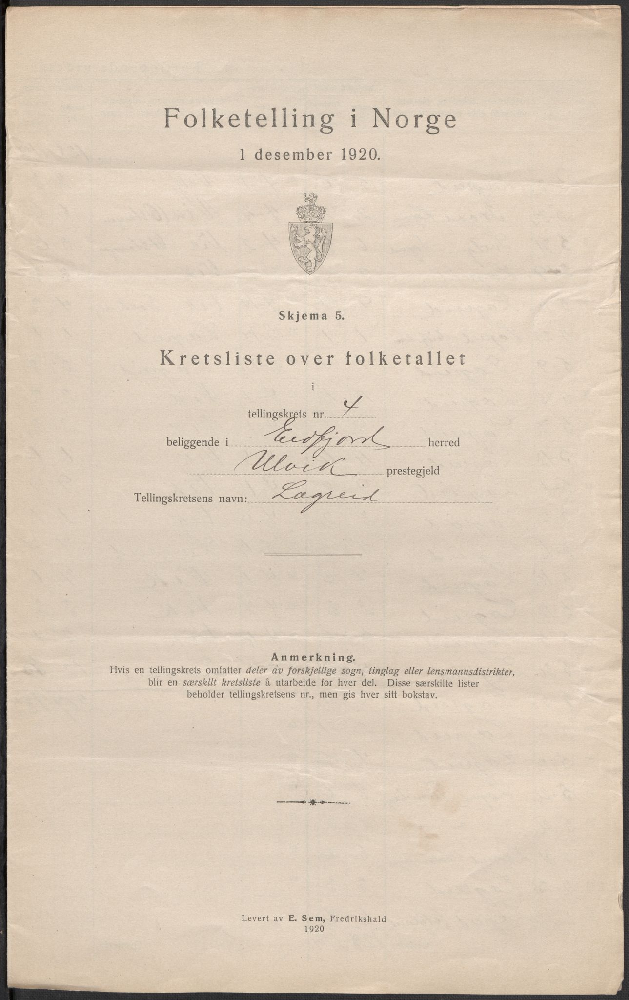 SAB, 1920 census for Eidfjord, 1920, p. 14