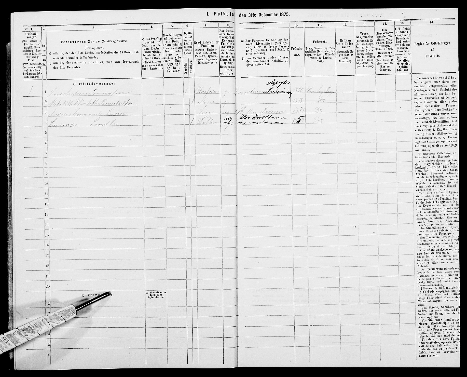 SAK, 1875 census for 1041L Vanse/Vanse og Farsund, 1875, p. 1772