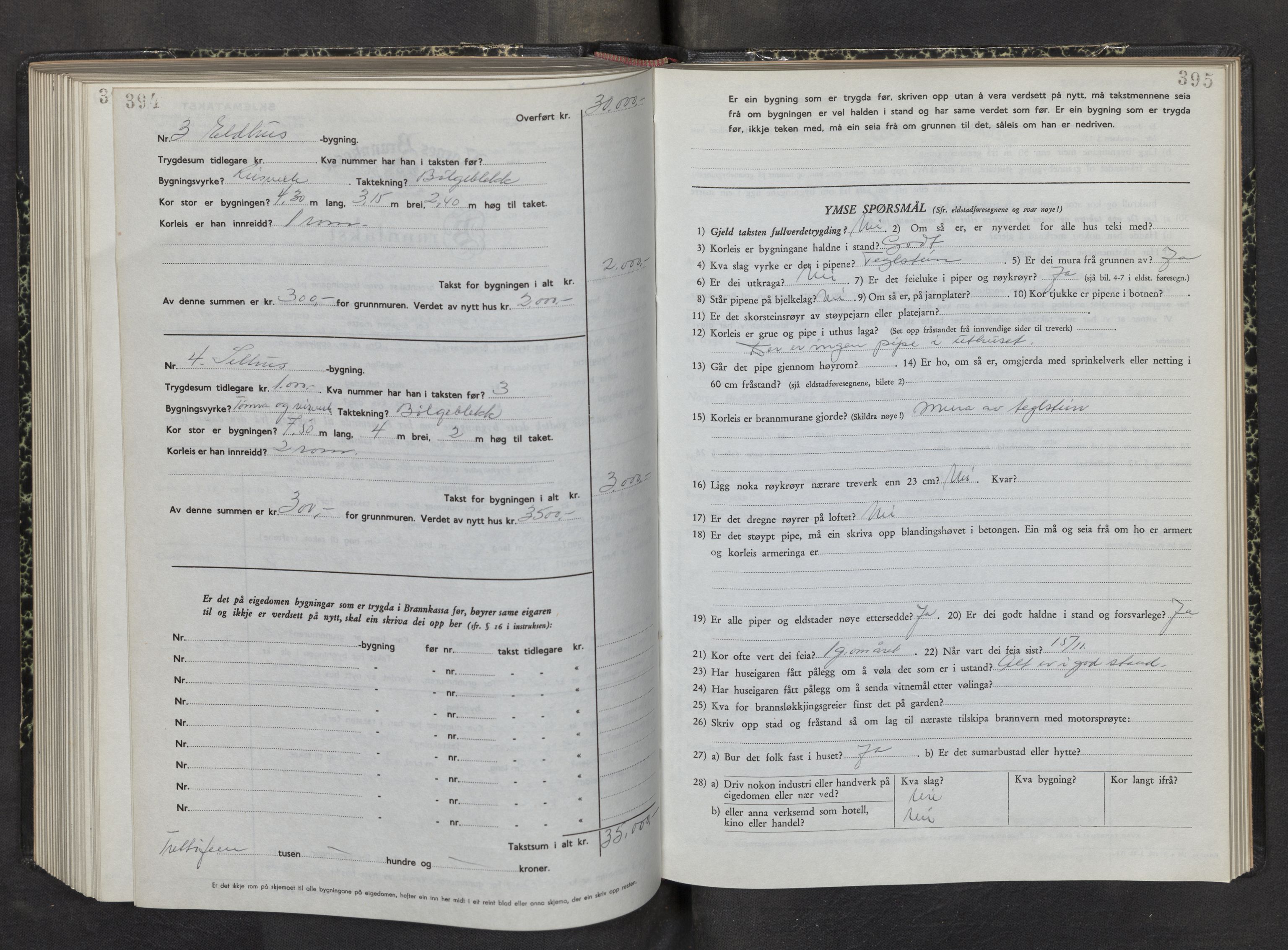 Lensmannen i Hafslo, AV/SAB-A-28001/0012/L0011: Branntakstprotokoll, skjematakst, 1950-1955, p. 394-395