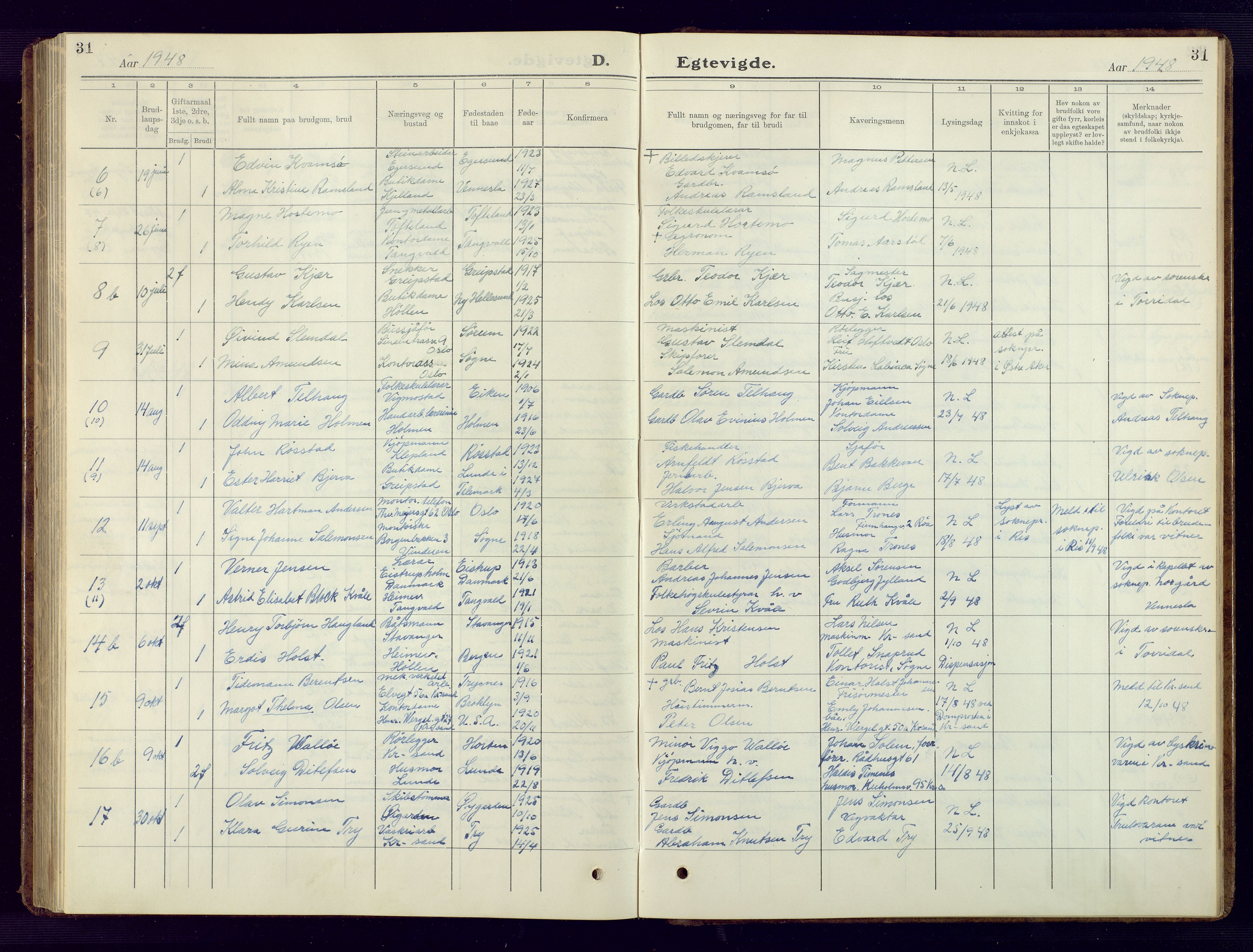Søgne sokneprestkontor, SAK/1111-0037/F/Fb/Fbb/L0008: Parish register (copy) no. B 8, 1932-1949, p. 31