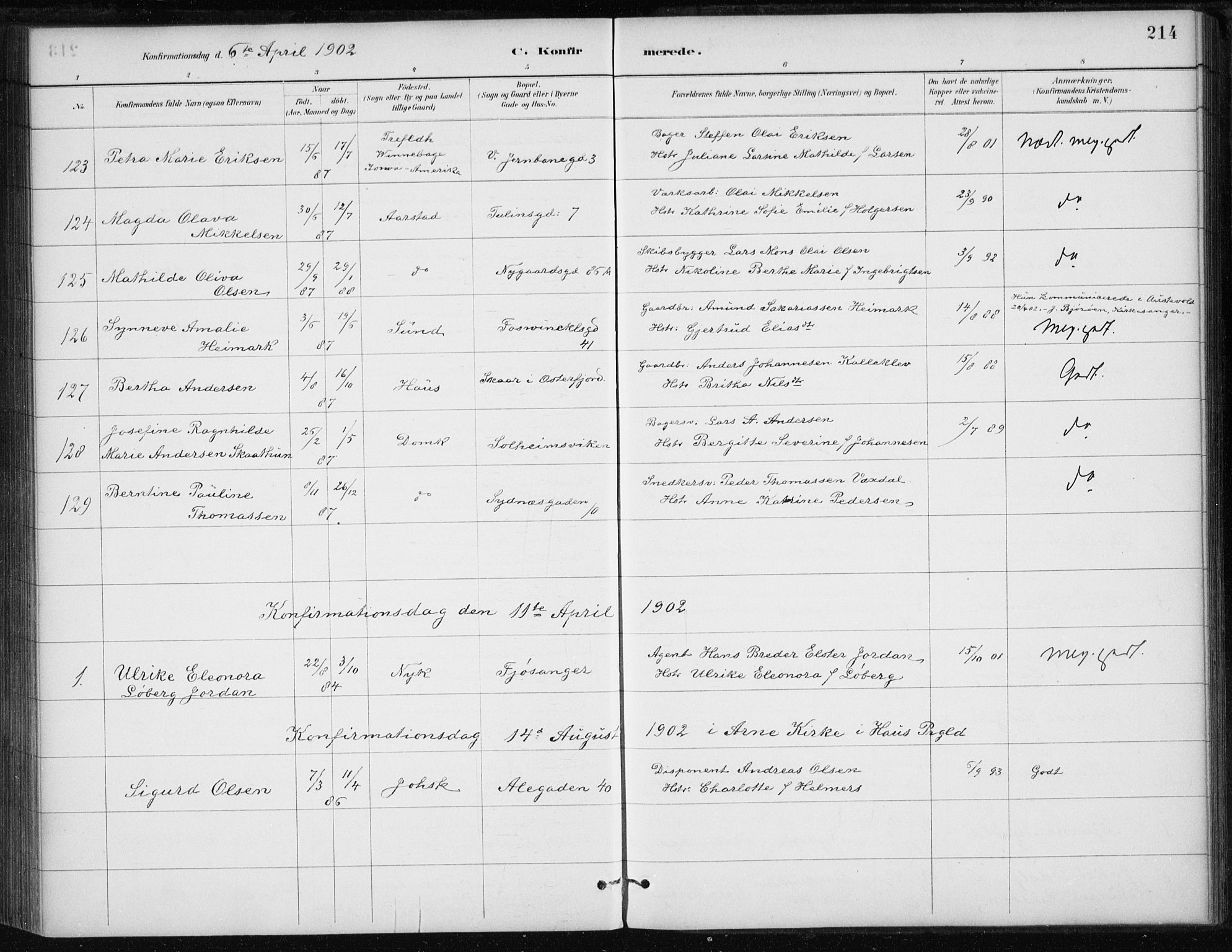 Johanneskirken sokneprestembete, AV/SAB-A-76001/H/Haa/L0008: Parish register (official) no. C 1, 1885-1907, p. 214