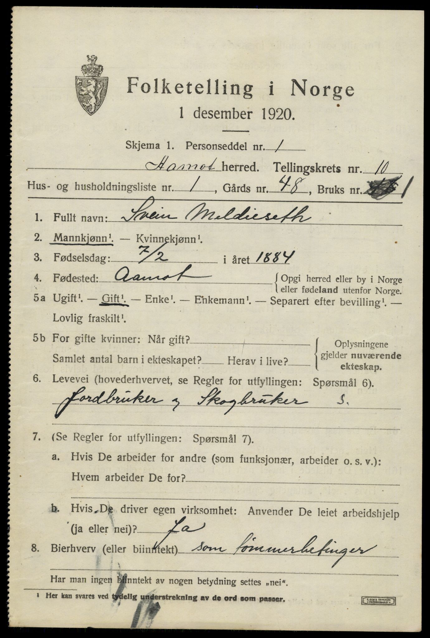 SAH, 1920 census for Åmot, 1920, p. 8715