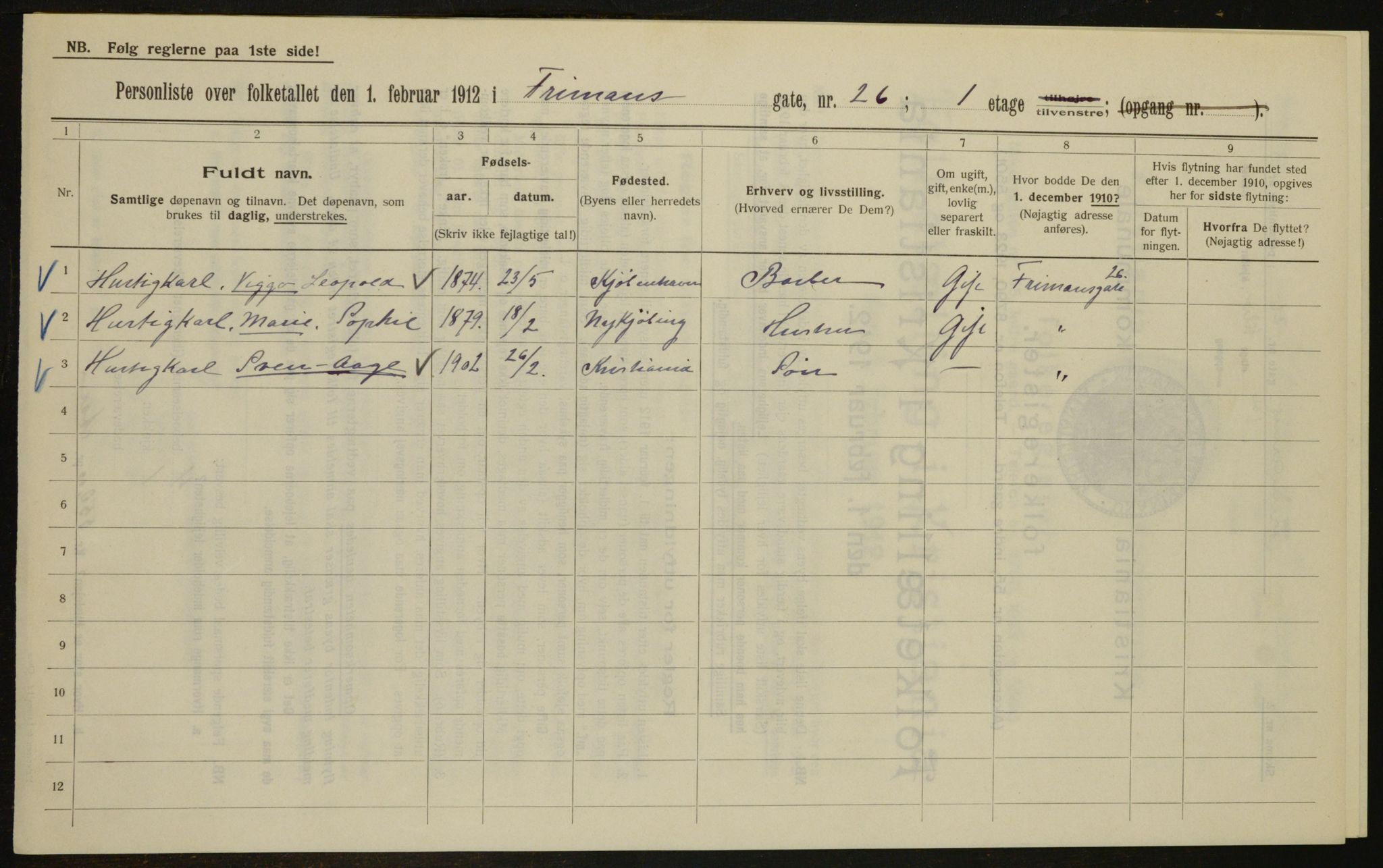 OBA, Municipal Census 1912 for Kristiania, 1912, p. 26915