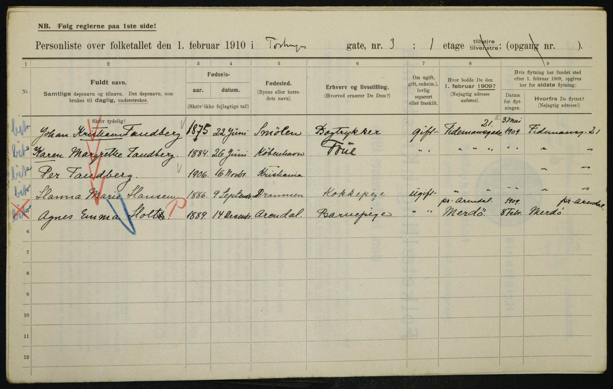 OBA, Municipal Census 1910 for Kristiania, 1910, p. 109386