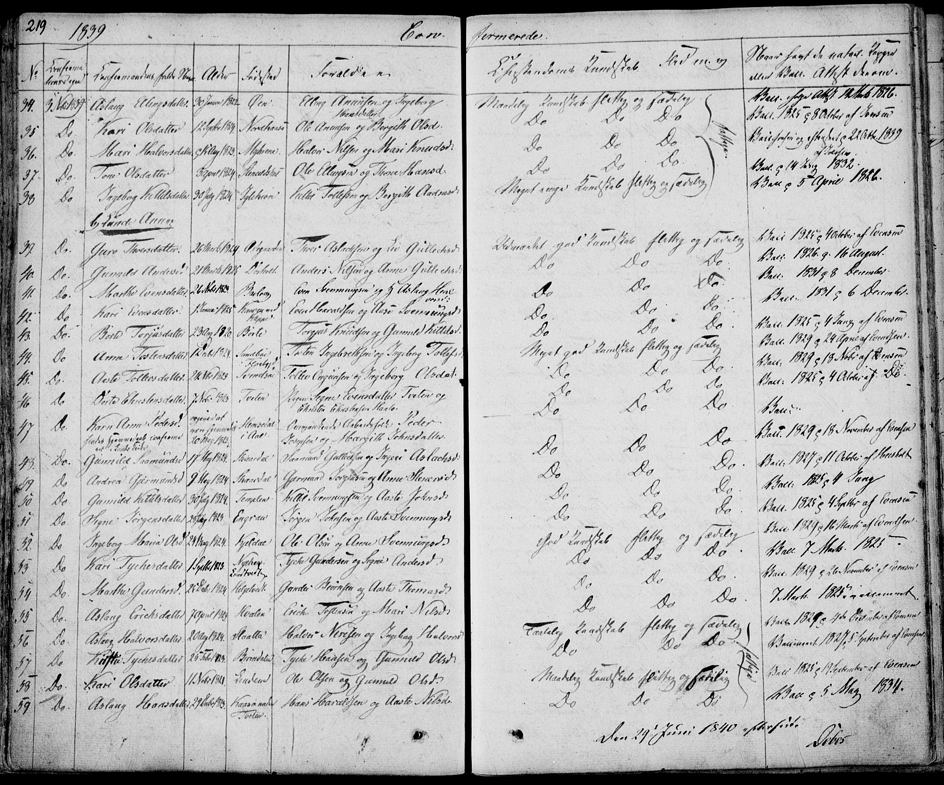 Bø kirkebøker, AV/SAKO-A-257/F/Fa/L0007: Parish register (official) no. 7, 1831-1848, p. 219