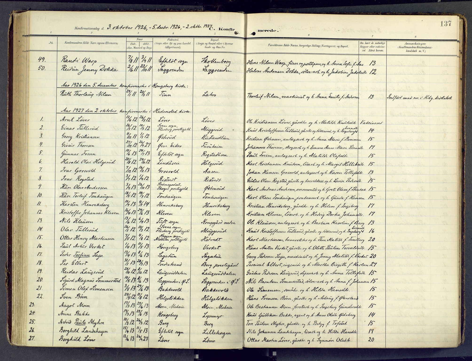 Sandsvær kirkebøker, AV/SAKO-A-244/F/Fd/L0002: Parish register (official) no. IV 2, 1906-1943, p. 137