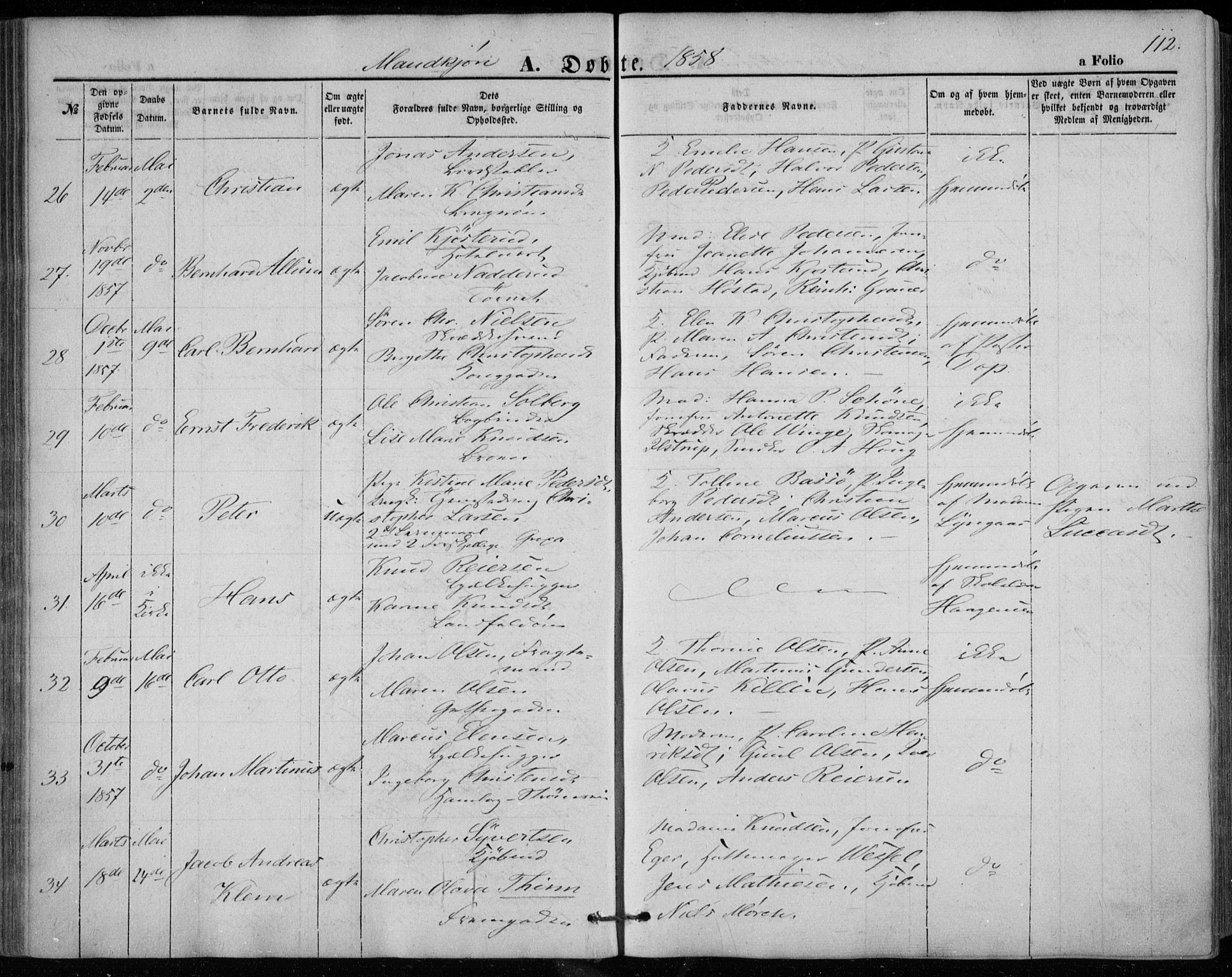 Bragernes kirkebøker, SAKO/A-6/F/Fb/L0002: Parish register (official) no. II 2, 1848-1859, p. 112