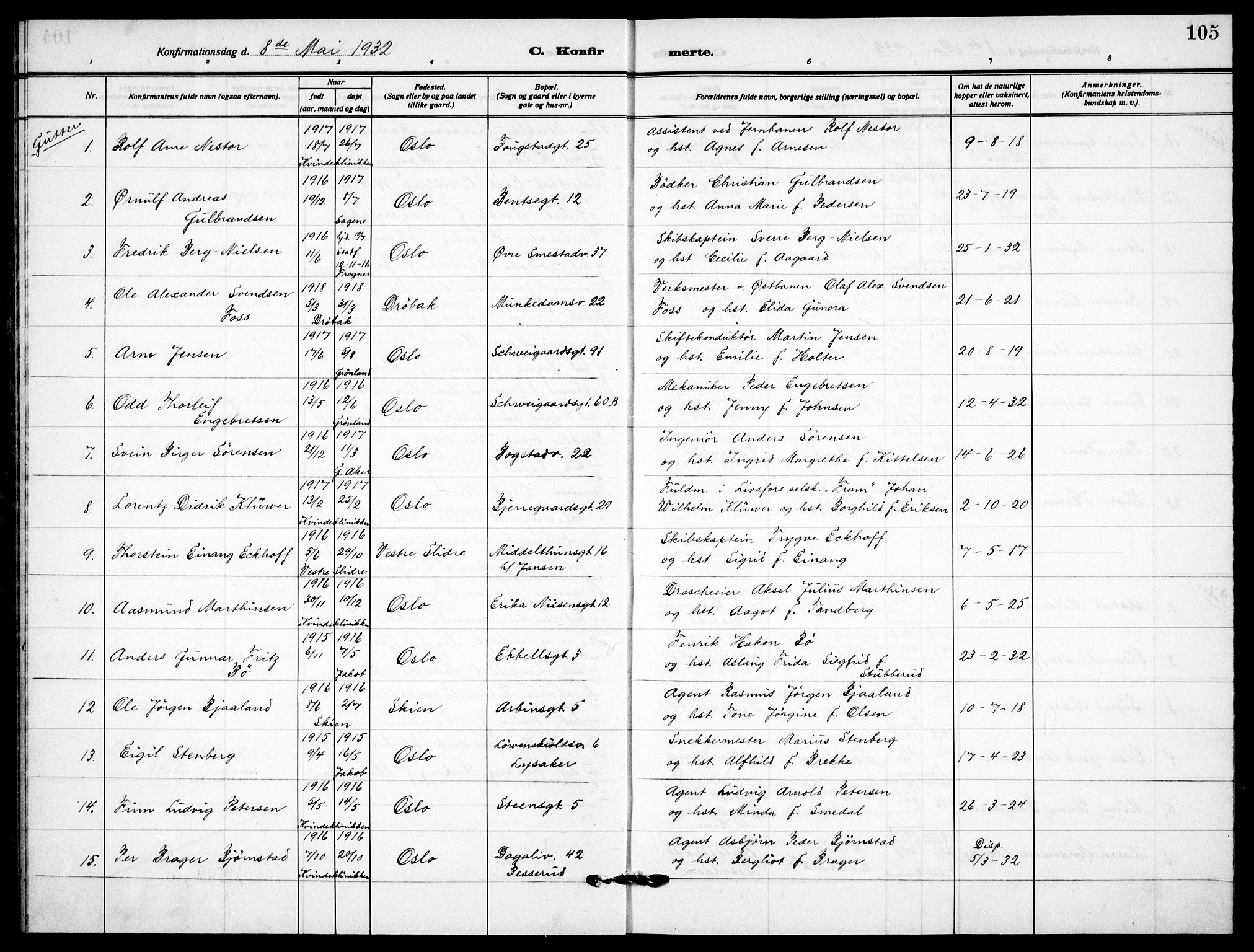 Garnisonsmenigheten Kirkebøker, SAO/A-10846/F/Fa/L0017: Parish register (official) no. 17, 1926-1937, p. 105