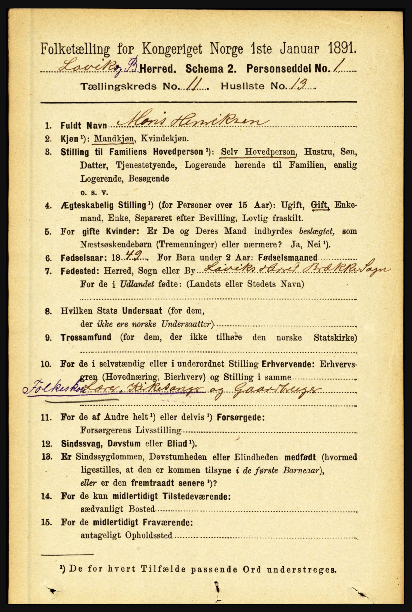 RA, 1891 census for 1415 Lavik og Brekke, 1891, p. 2236