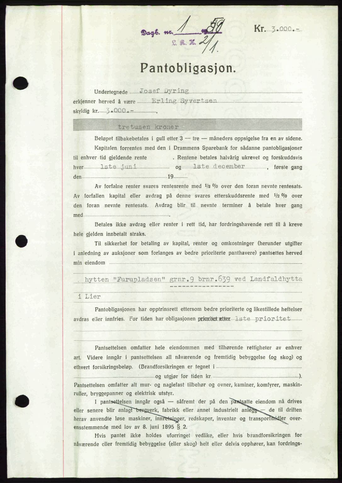 Lier, Røyken og Hurum sorenskriveri, SAKO/A-89/G/Ga/Gab/L0104: Mortgage book no. 104, 1950-1950, Diary no: : 1/1950