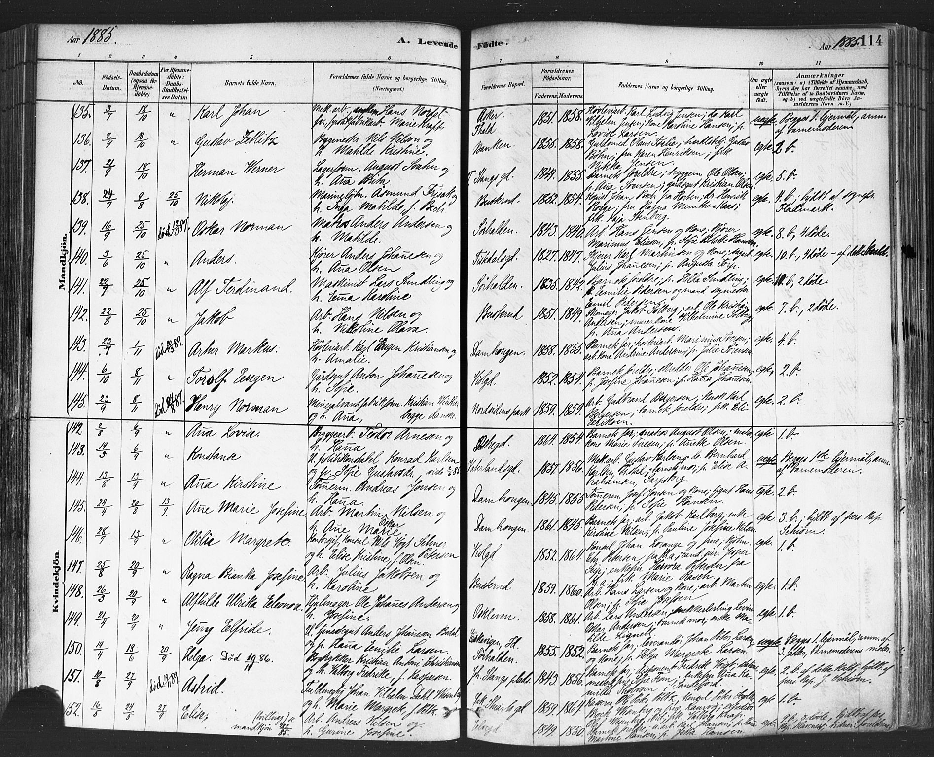 Halden prestekontor Kirkebøker, SAO/A-10909/F/Fa/L0011: Parish register (official) no. I 11, 1878-1889, p. 114