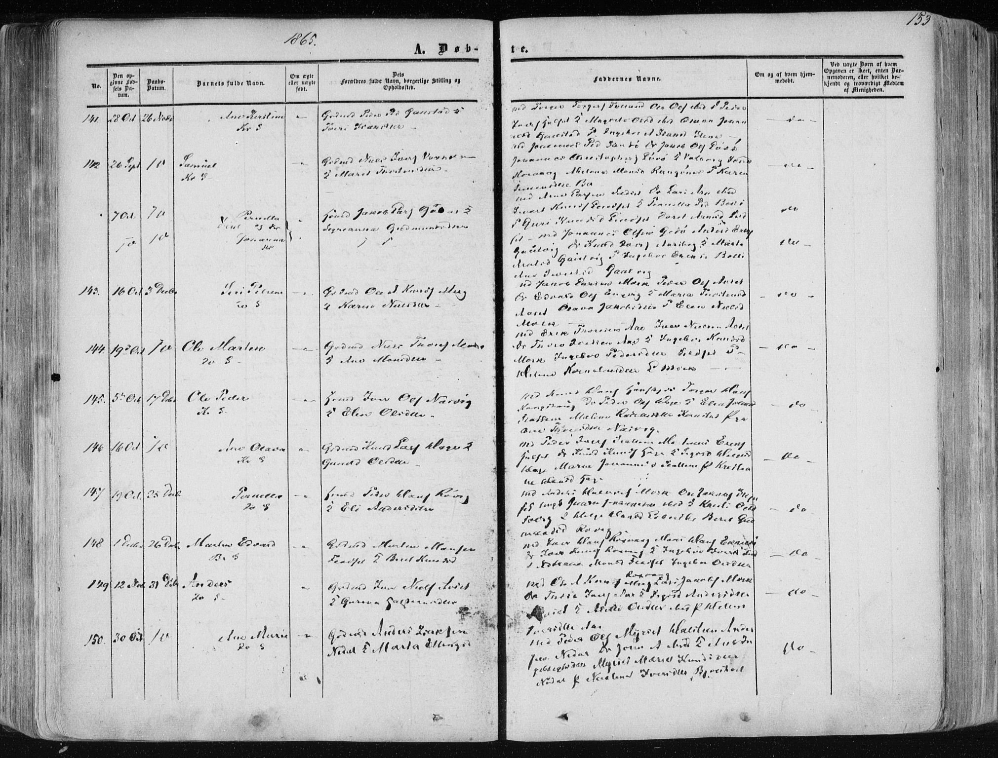 Ministerialprotokoller, klokkerbøker og fødselsregistre - Møre og Romsdal, AV/SAT-A-1454/568/L0804: Parish register (official) no. 568A11, 1854-1868, p. 153