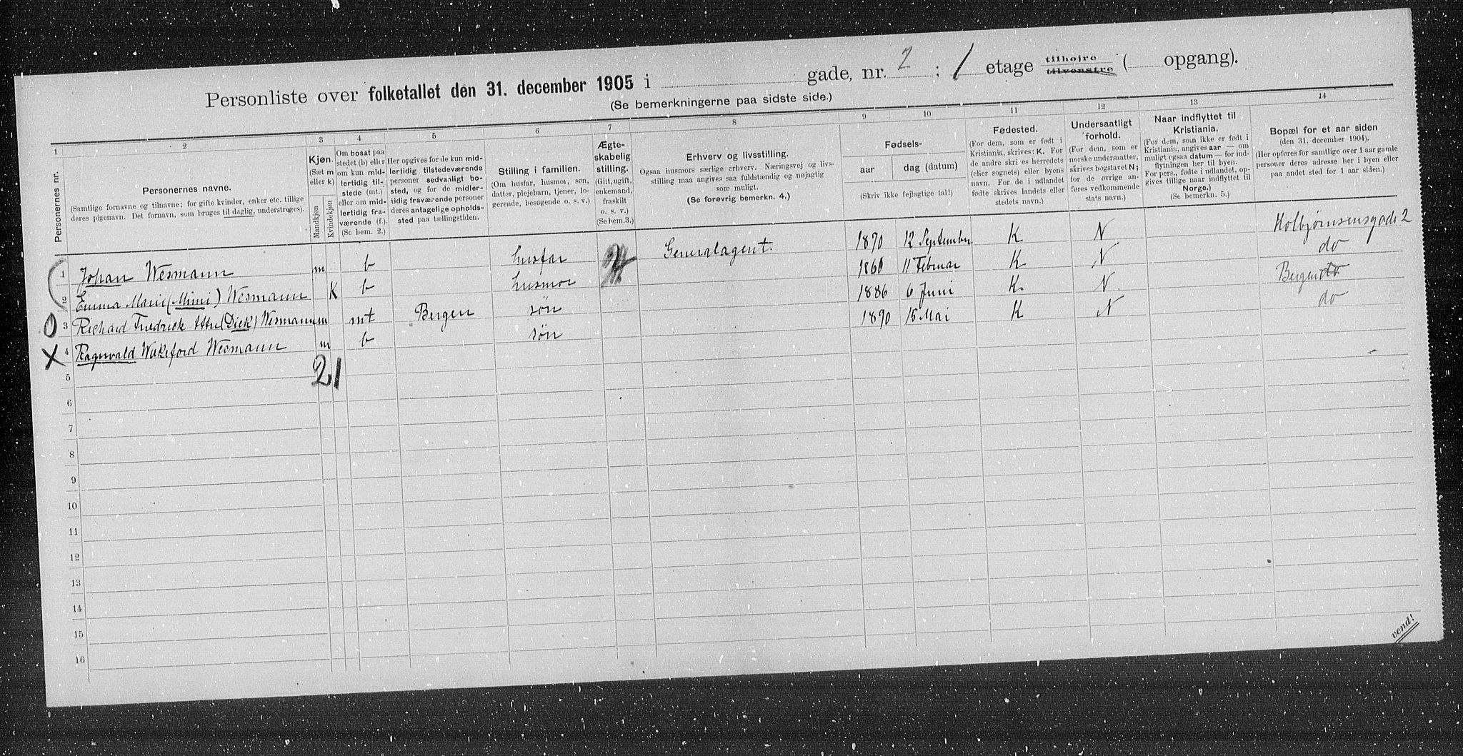 OBA, Municipal Census 1905 for Kristiania, 1905, p. 6705