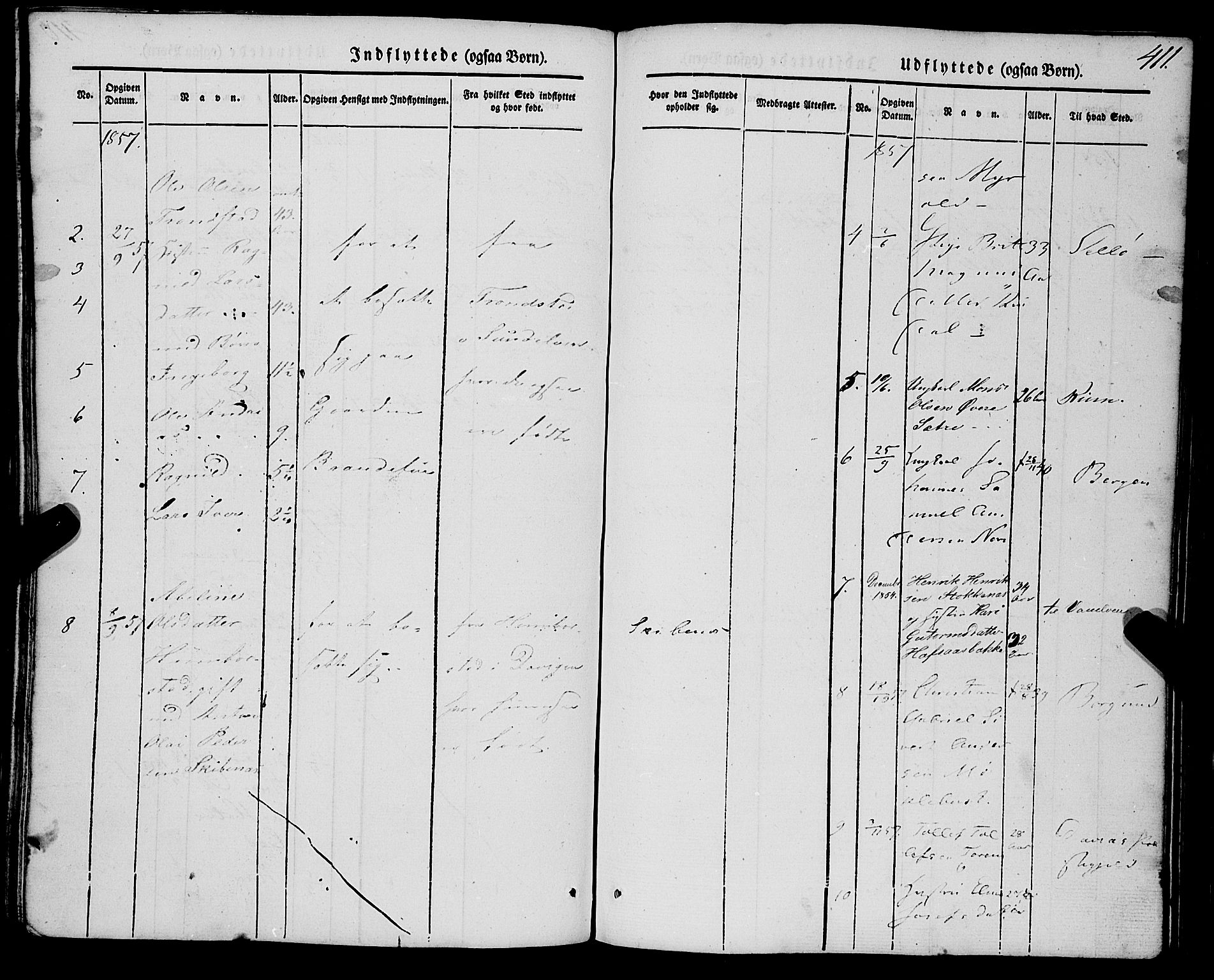 Eid sokneprestembete, AV/SAB-A-82301/H/Haa/Haaa/L0007: Parish register (official) no. A 7, 1844-1858, p. 411