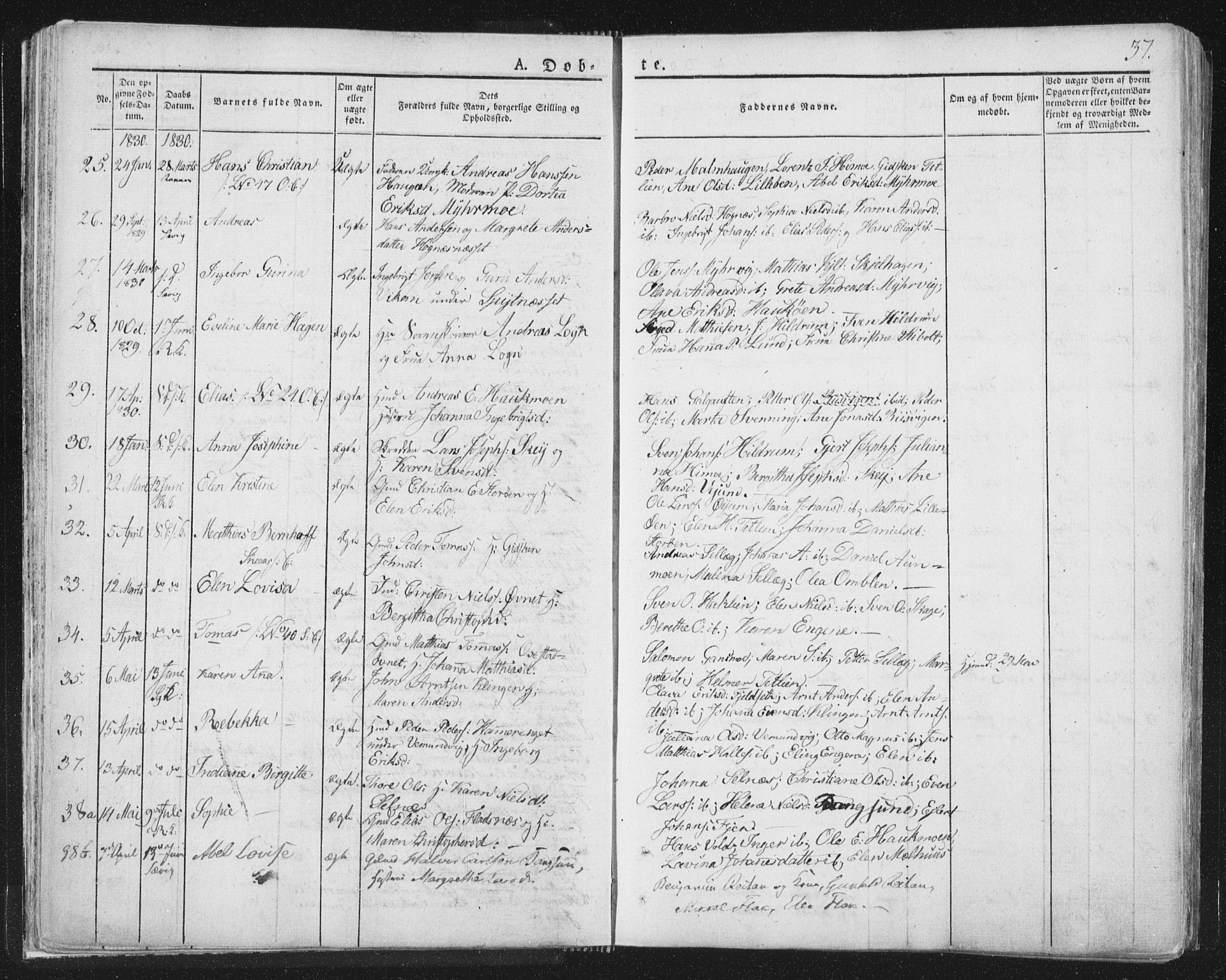 Ministerialprotokoller, klokkerbøker og fødselsregistre - Nord-Trøndelag, AV/SAT-A-1458/764/L0551: Parish register (official) no. 764A07a, 1824-1864, p. 37