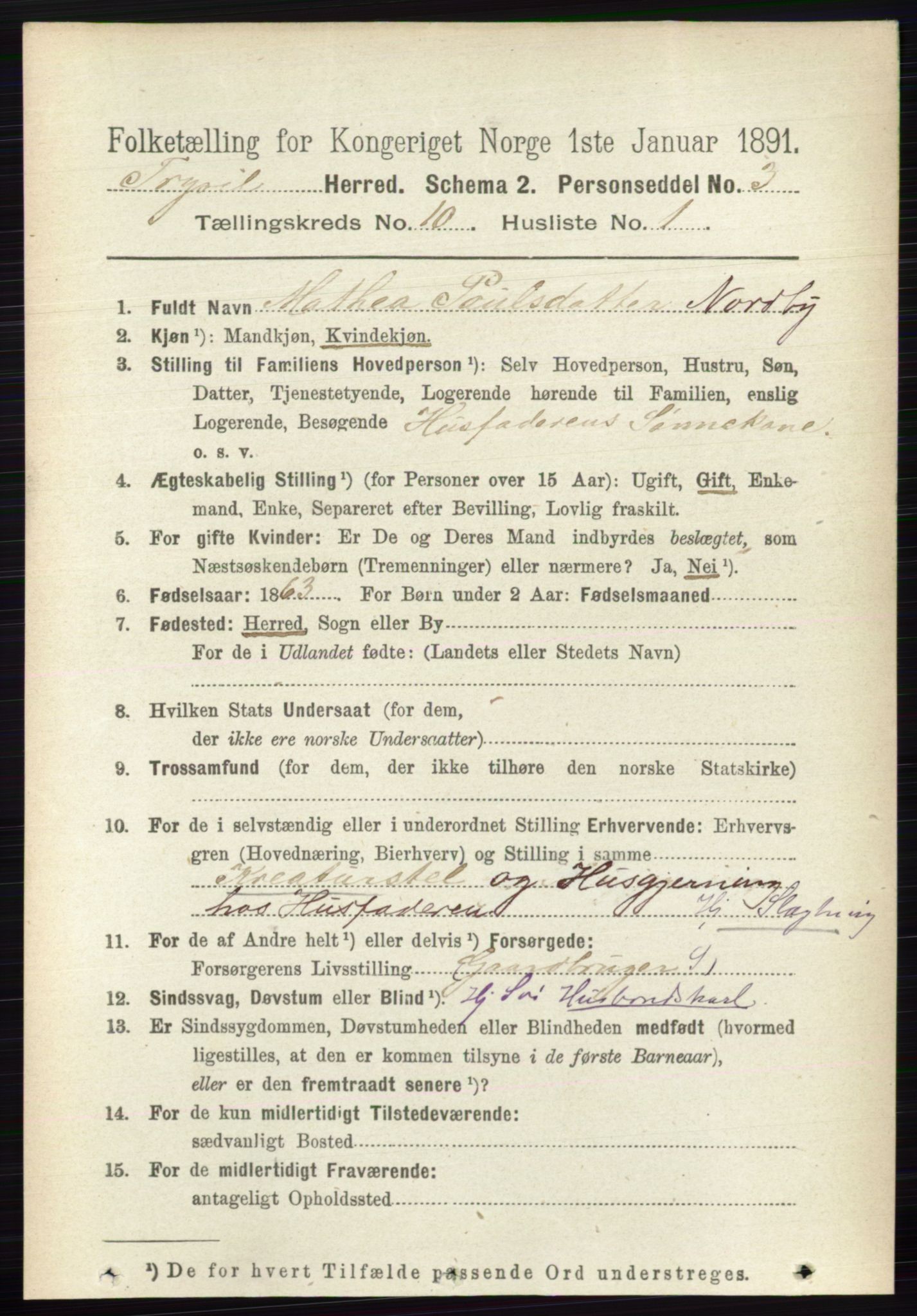 RA, 1891 census for 0428 Trysil, 1891, p. 4855