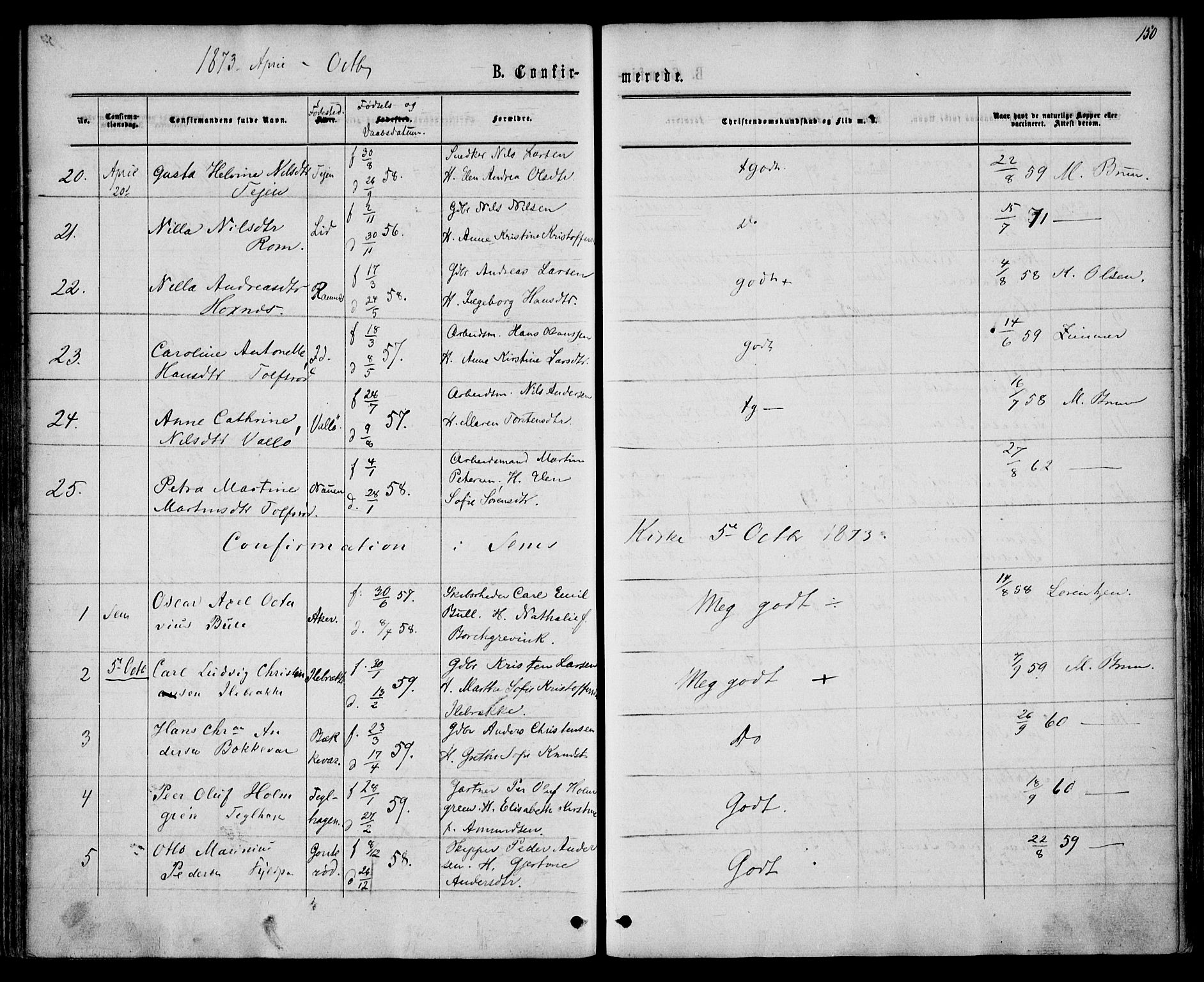 Sem kirkebøker, AV/SAKO-A-5/F/Fa/L0008: Parish register (official) no. I 8, 1866-1873, p. 150