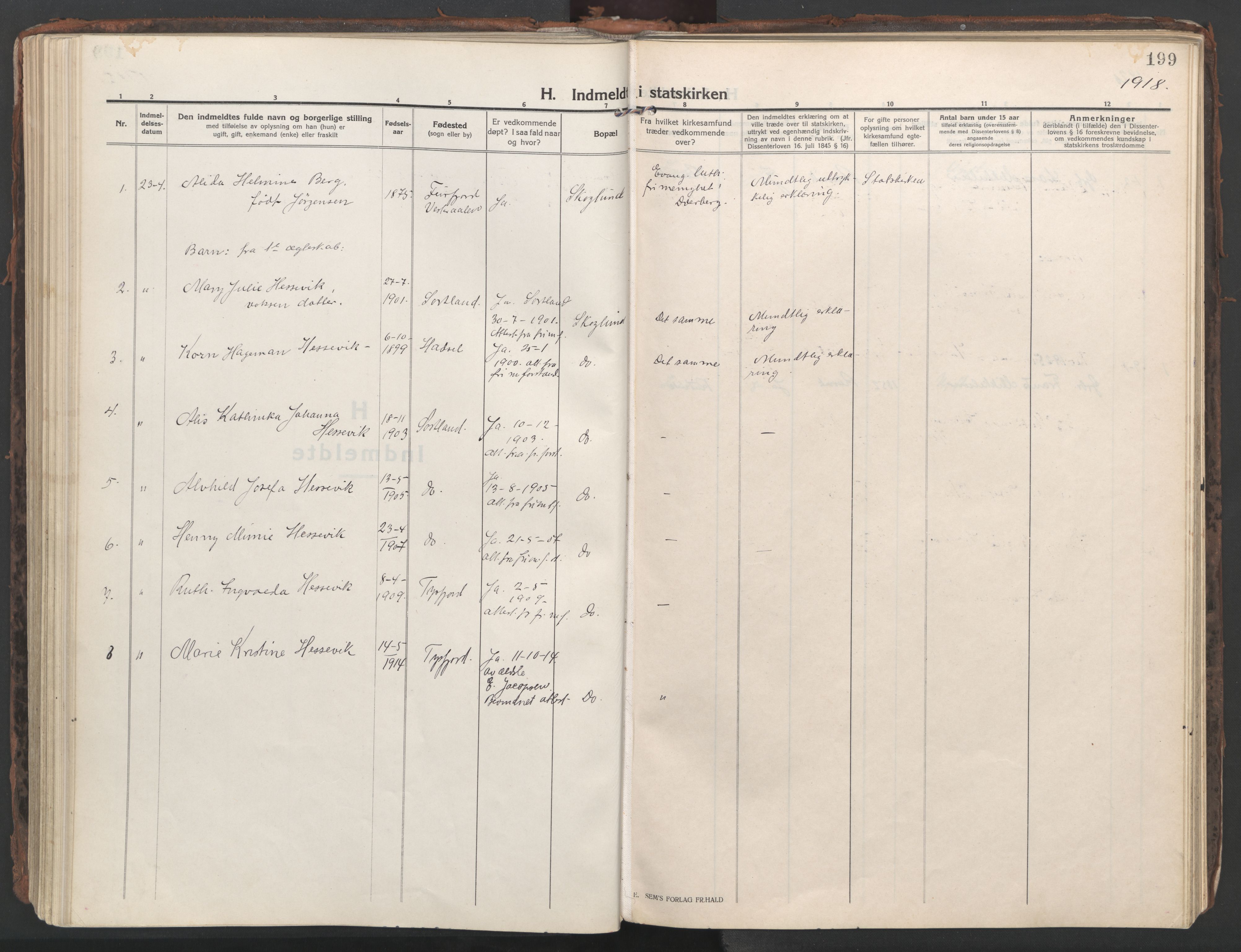 Ministerialprotokoller, klokkerbøker og fødselsregistre - Nordland, AV/SAT-A-1459/861/L0872: Parish register (official) no. 861A07, 1915-1924, p. 199