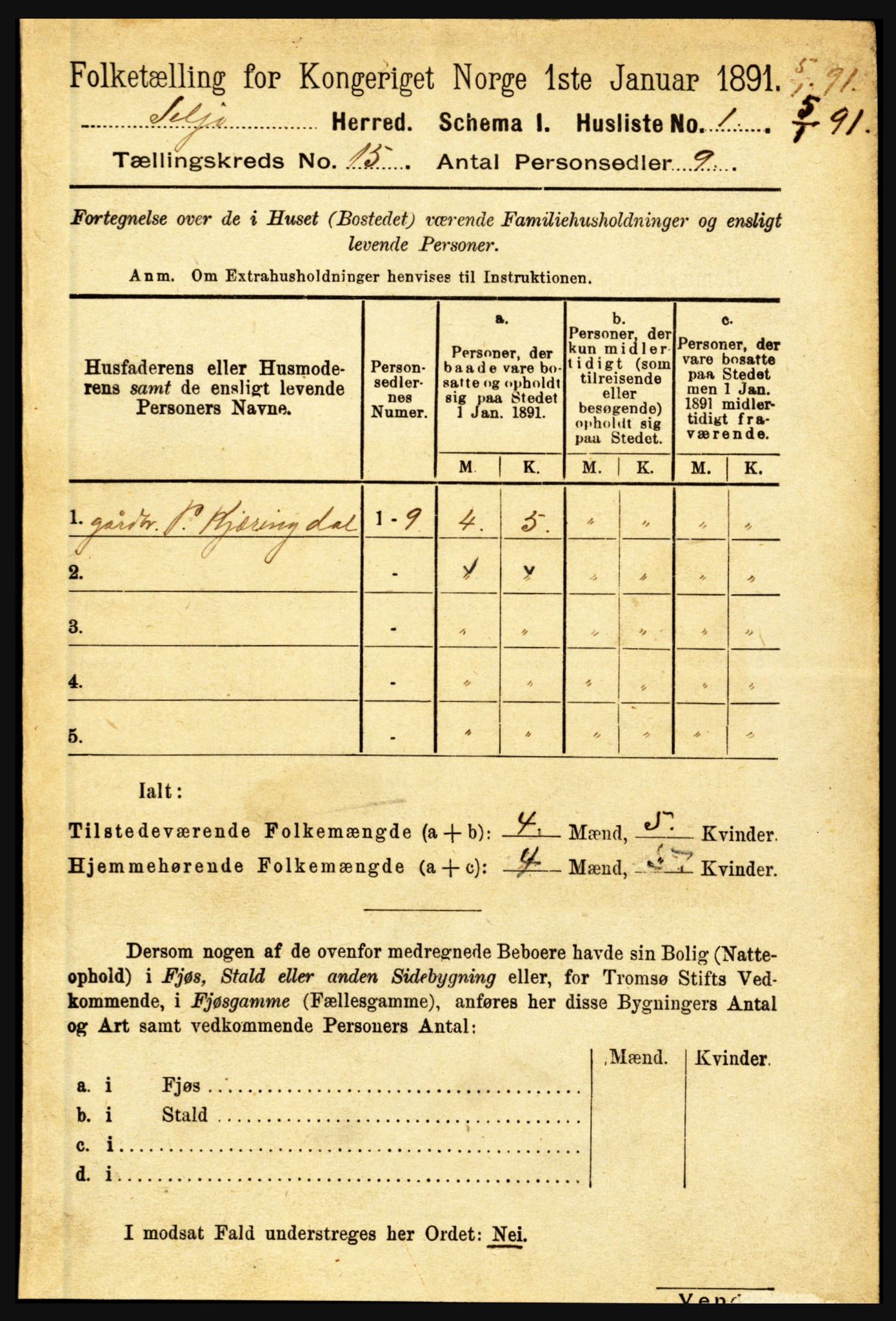 RA, 1891 census for 1441 Selje, 1891, p. 4644