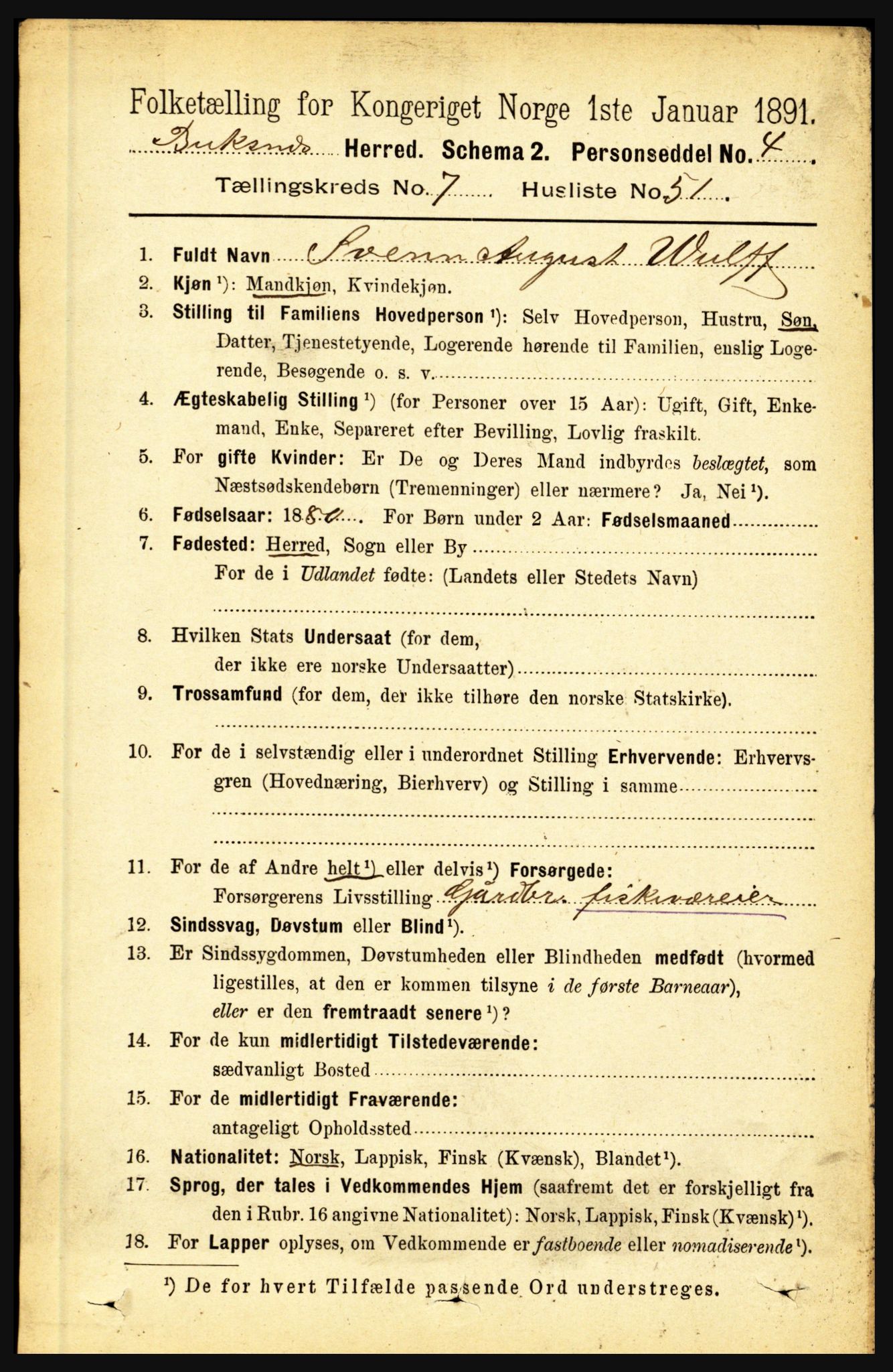 RA, 1891 census for 1860 Buksnes, 1891, p. 5326