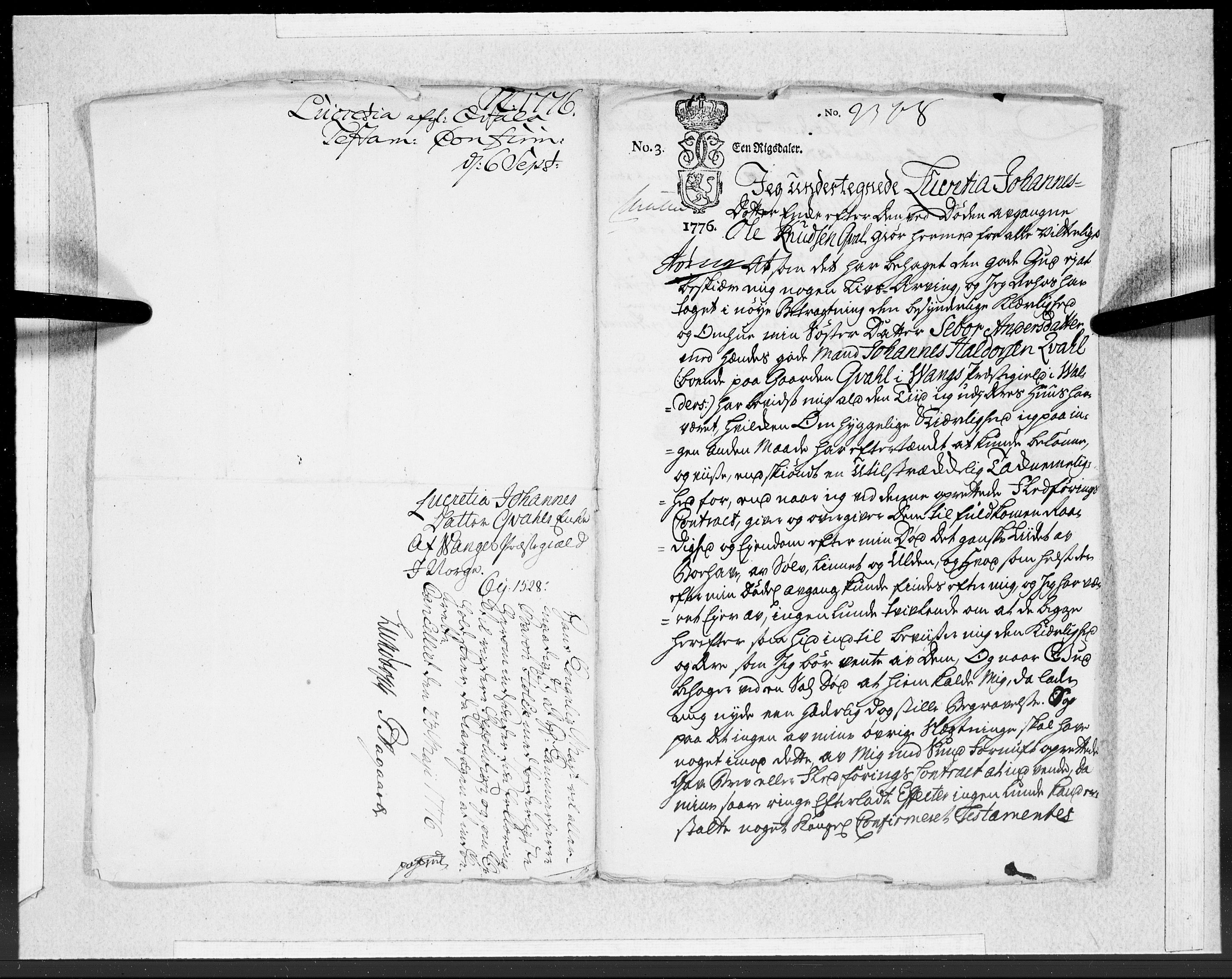 Danske Kanselli 1572-1799, RA/EA-3023/F/Fc/Fcc/Fcca/L0221: Norske innlegg 1572-1799, 1776, p. 225