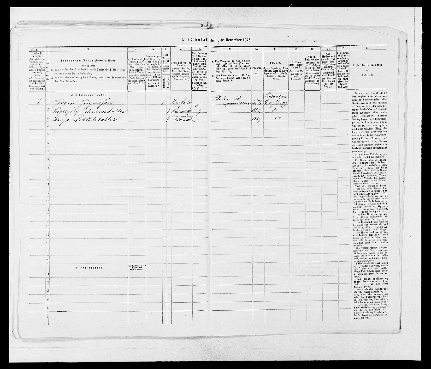 SAB, 1875 census for 1253P Hosanger, 1875, p. 270