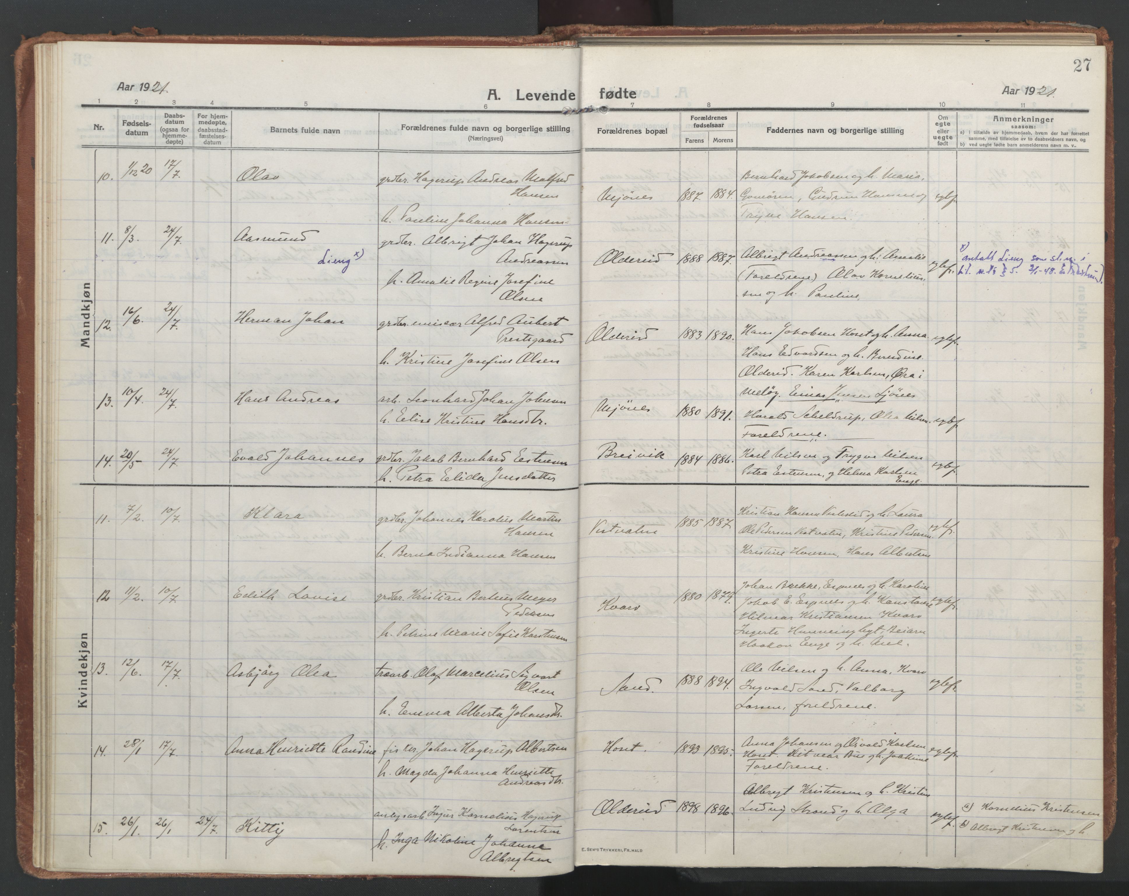 Ministerialprotokoller, klokkerbøker og fødselsregistre - Nordland, AV/SAT-A-1459/852/L0748: Parish register (official) no. 852A18, 1913-1932, p. 27