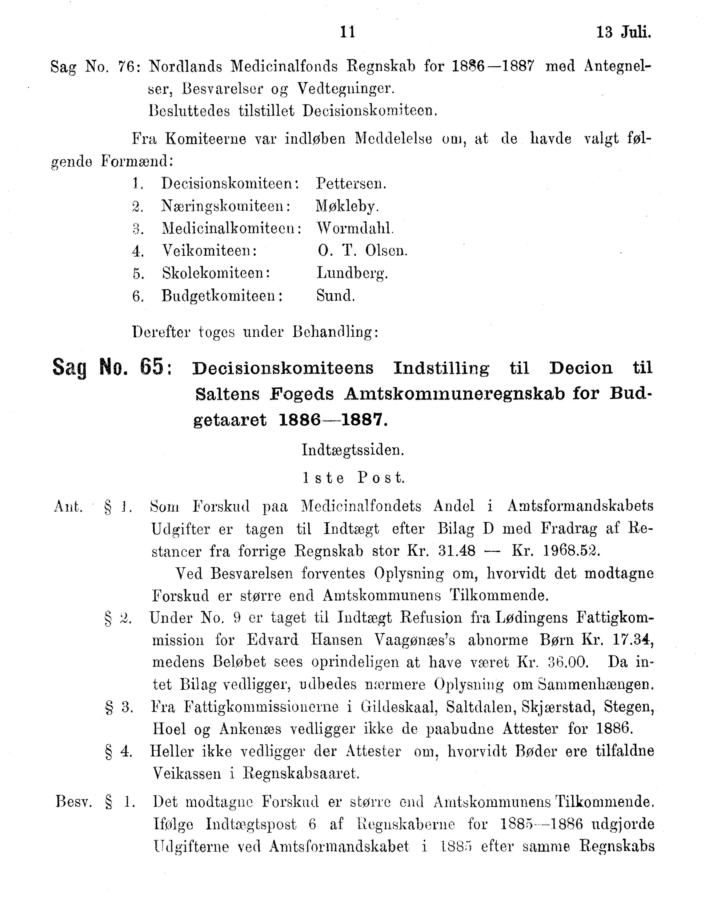 Nordland Fylkeskommune. Fylkestinget, AIN/NFK-17/176/A/Ac/L0015: Fylkestingsforhandlinger 1886-1890, 1886-1890