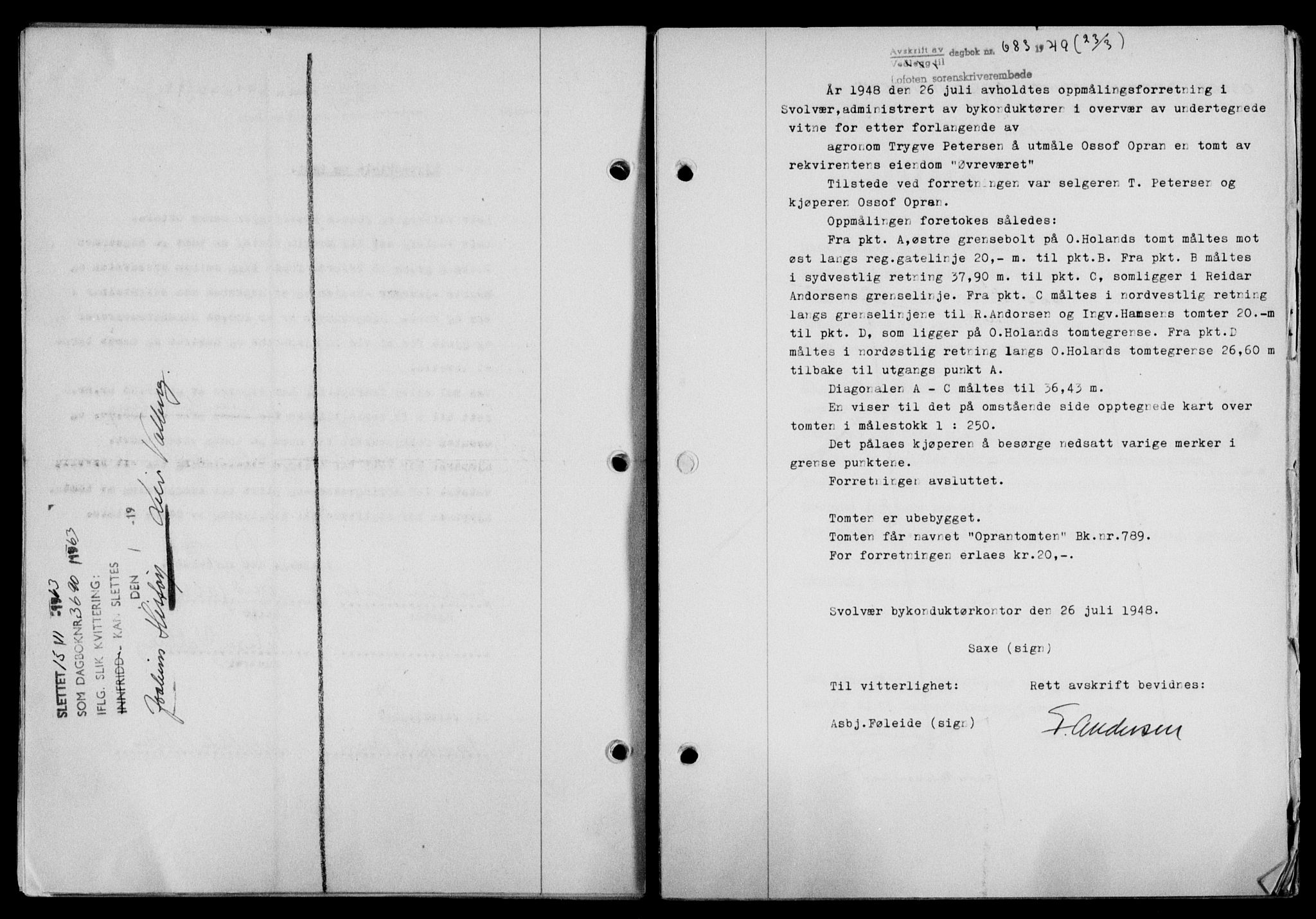 Lofoten sorenskriveri, SAT/A-0017/1/2/2C/L0020a: Mortgage book no. 20a, 1948-1949, Diary no: : 683/1949