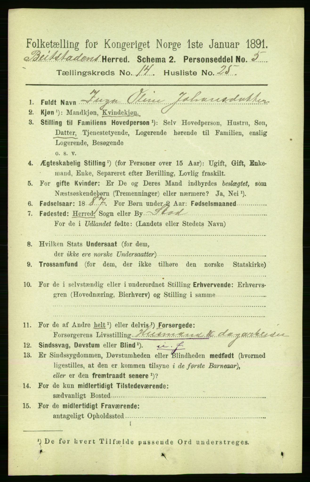 RA, 1891 census for 1727 Beitstad, 1891, p. 3972